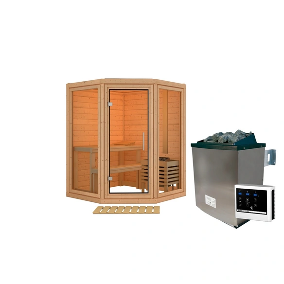 Sauna »Udema«, BxTxH: 158 x 158 x 207 cm, 9 kW Ofen mit externe Steuerung , für 2 Personen