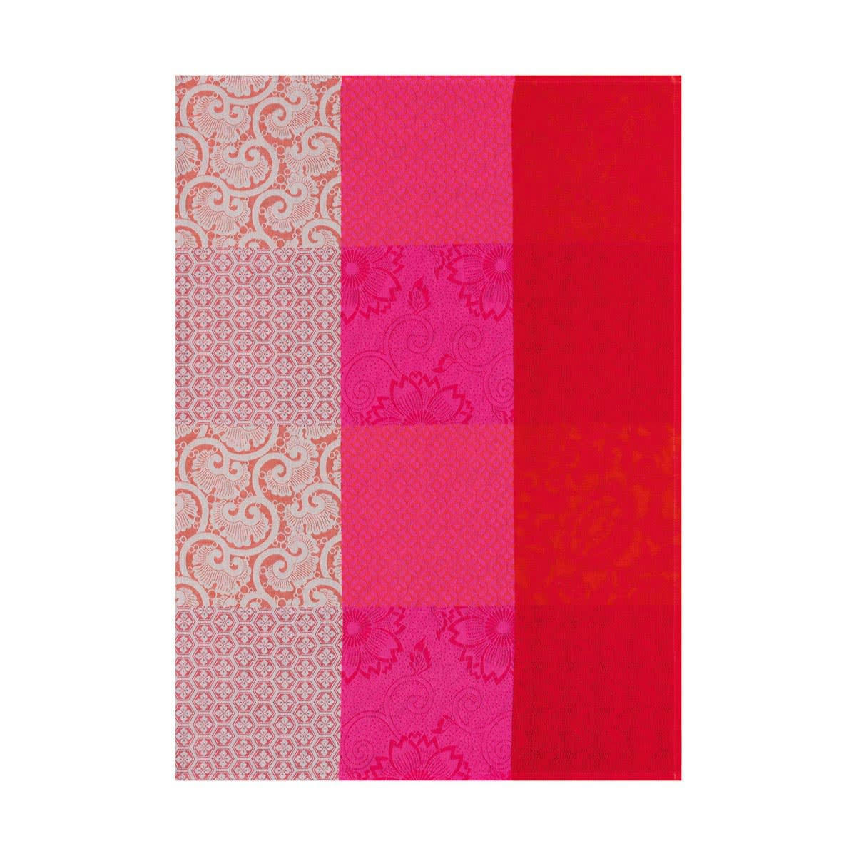 FLEURS DE KYOTO - Torchon en coton cerise 60 x 80