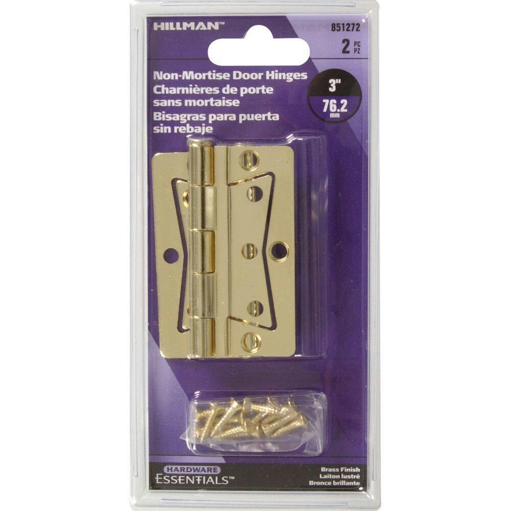 Hillman 851272 Non-Mortise Bi-Fold Door Hinge, Mounting Hardware Included, Brass-Plated, 3-in