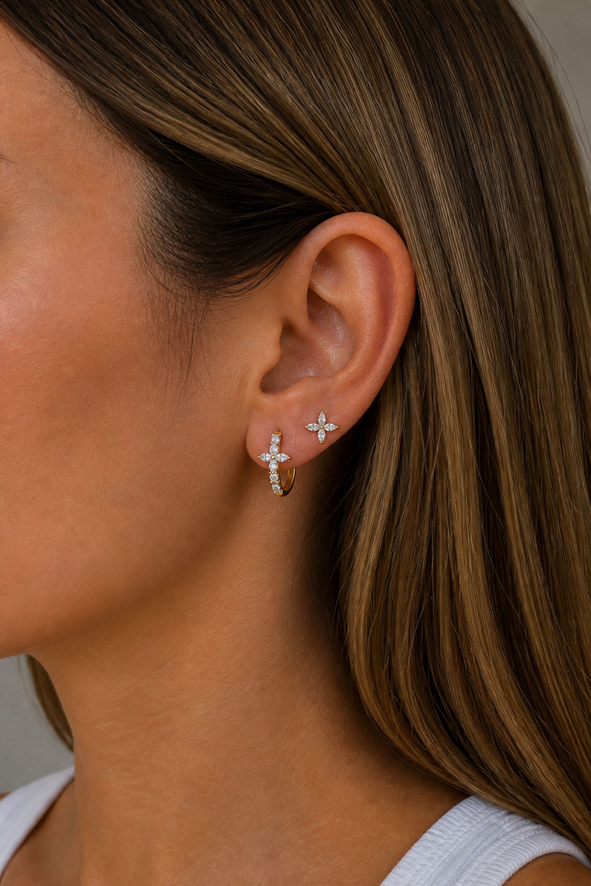 Jon Richard Gold Plated and Crystal Floral Hoop and Stud Earrings - Pack of 2