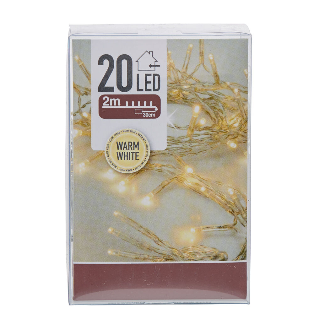 Guirlande électrique No&euml;l intérieur 20 LED blanc chaud 2 m