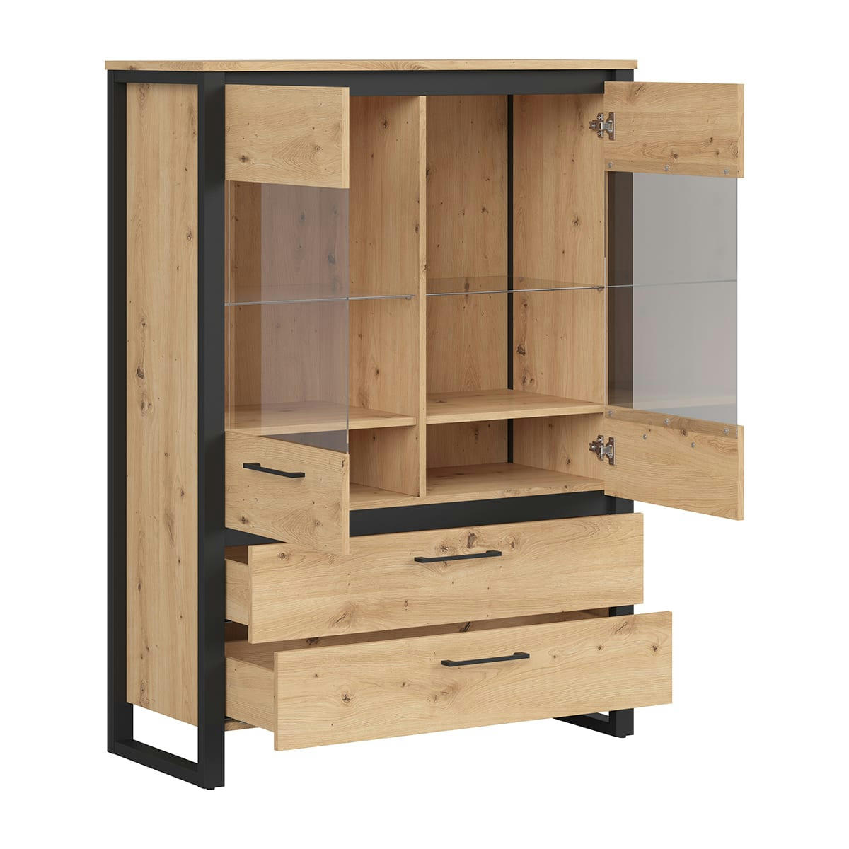 - Vaisselier bas 2 portes 2 tiroirs naturel et noir