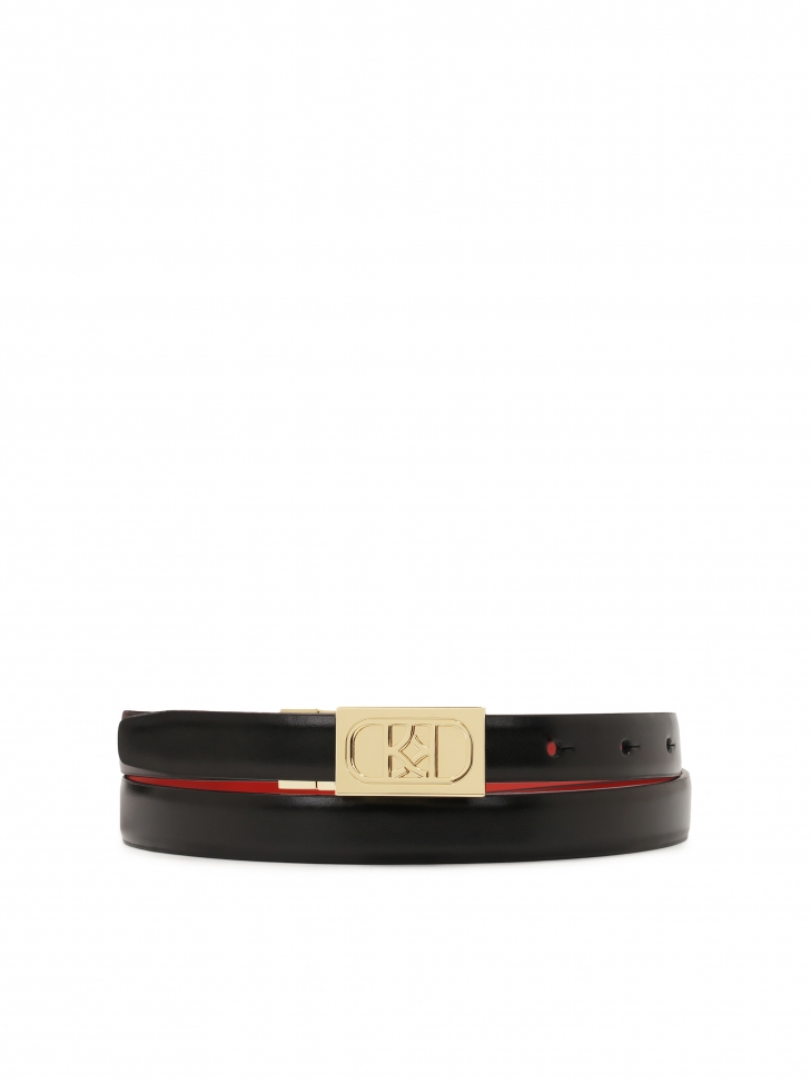 Red and black double-sided belt with rotating buckle