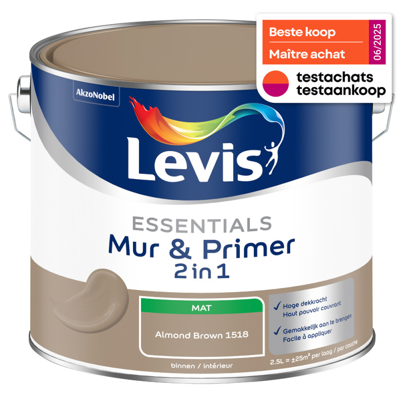 Peinture pour murs Essentials Mur & Primer 2-en-1 brun amande 2,5 L