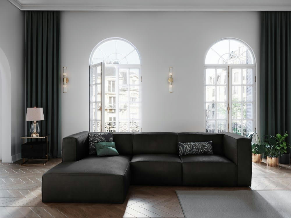 MUSE - Canapé d'angle 5 places en cuir noir