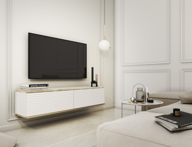 Szafka RTV ORO MDF 135 biały   złoto