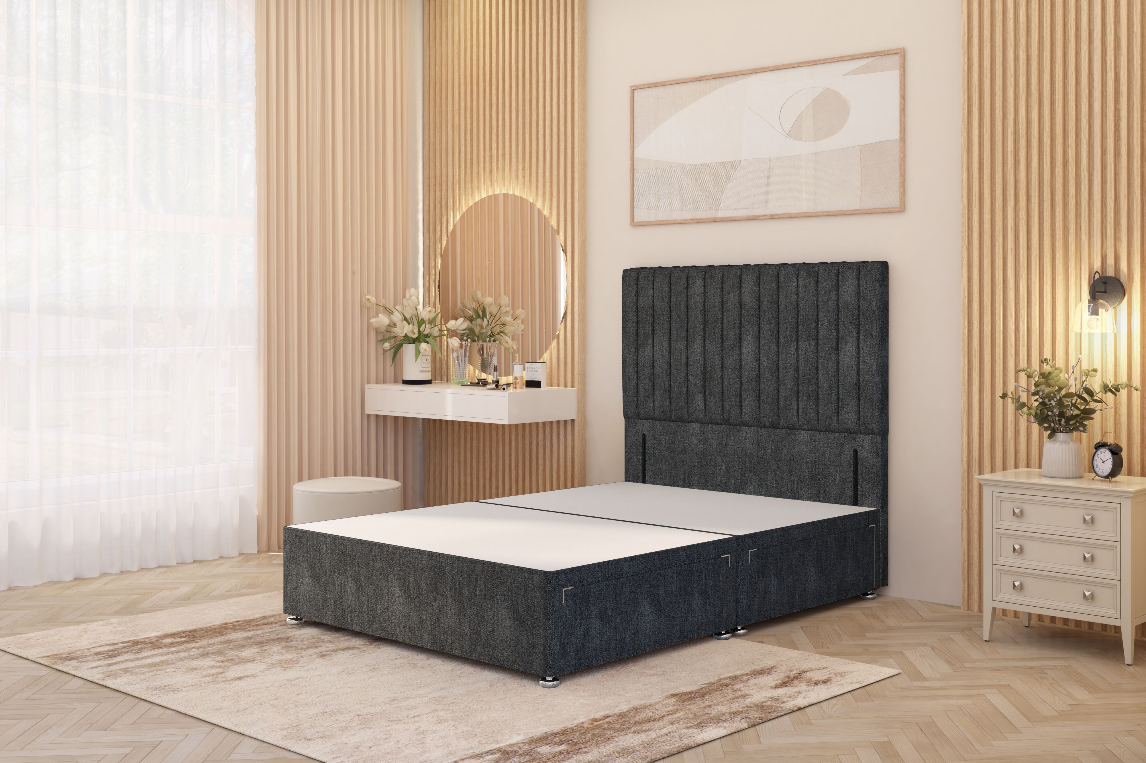 Somnior Eleanor Divan Base 4 Drawers and 54" Floor Standing Headboard Tweed Fabric