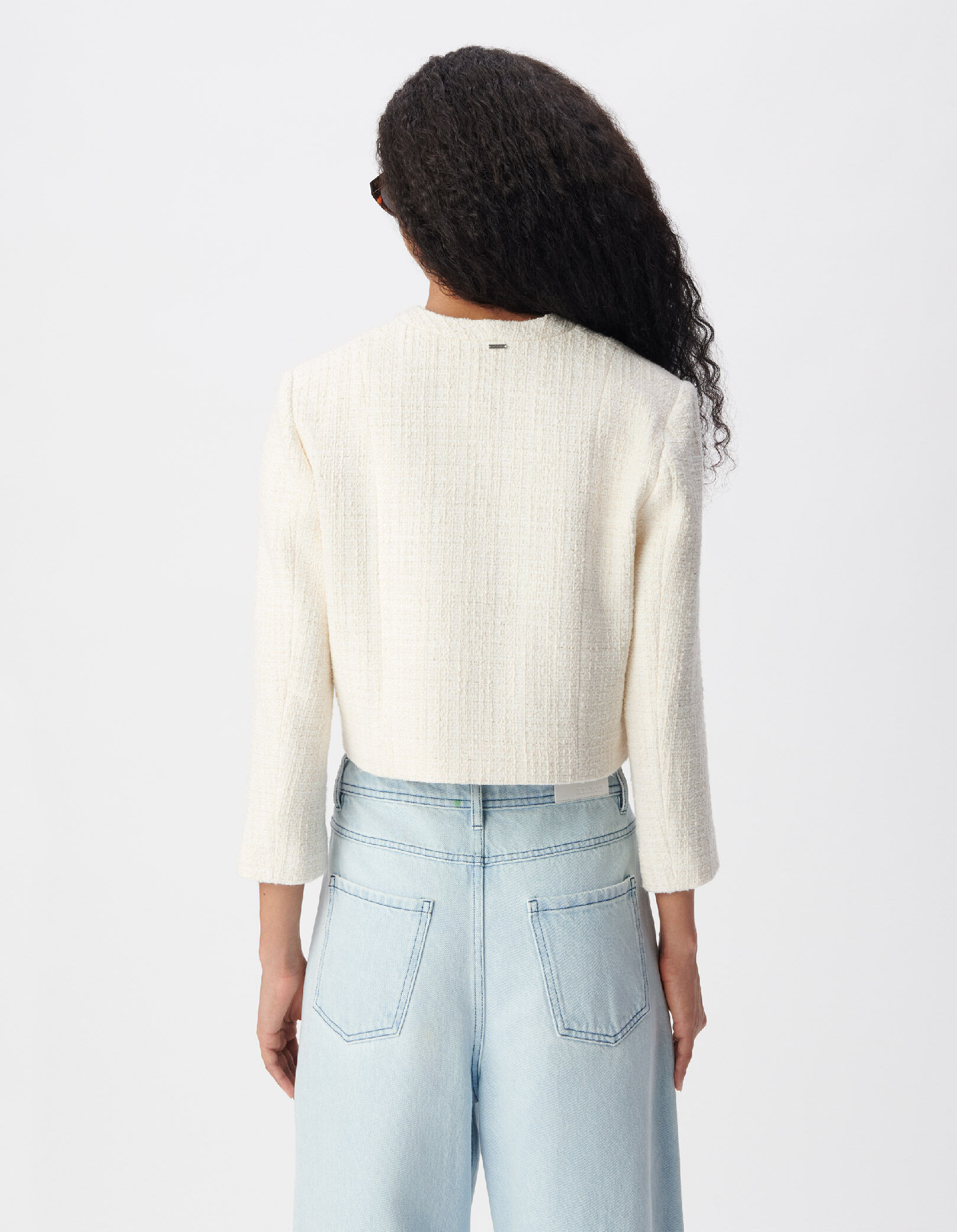 Veste boléro blanche effet tweed manches 7/8e Femme