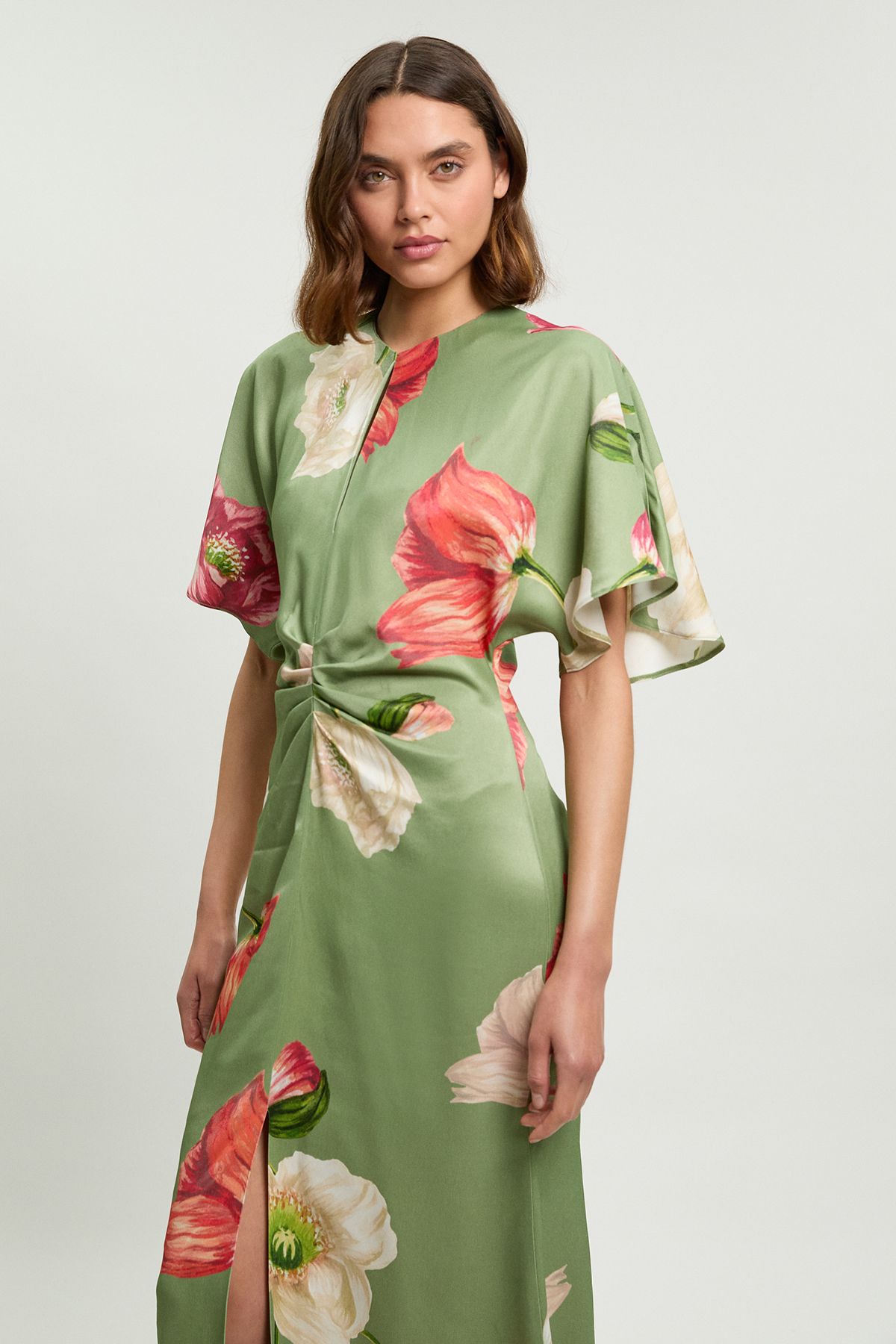 KarenMillen Floral Print Viscose Satin Crepe Woven Maxi Dress