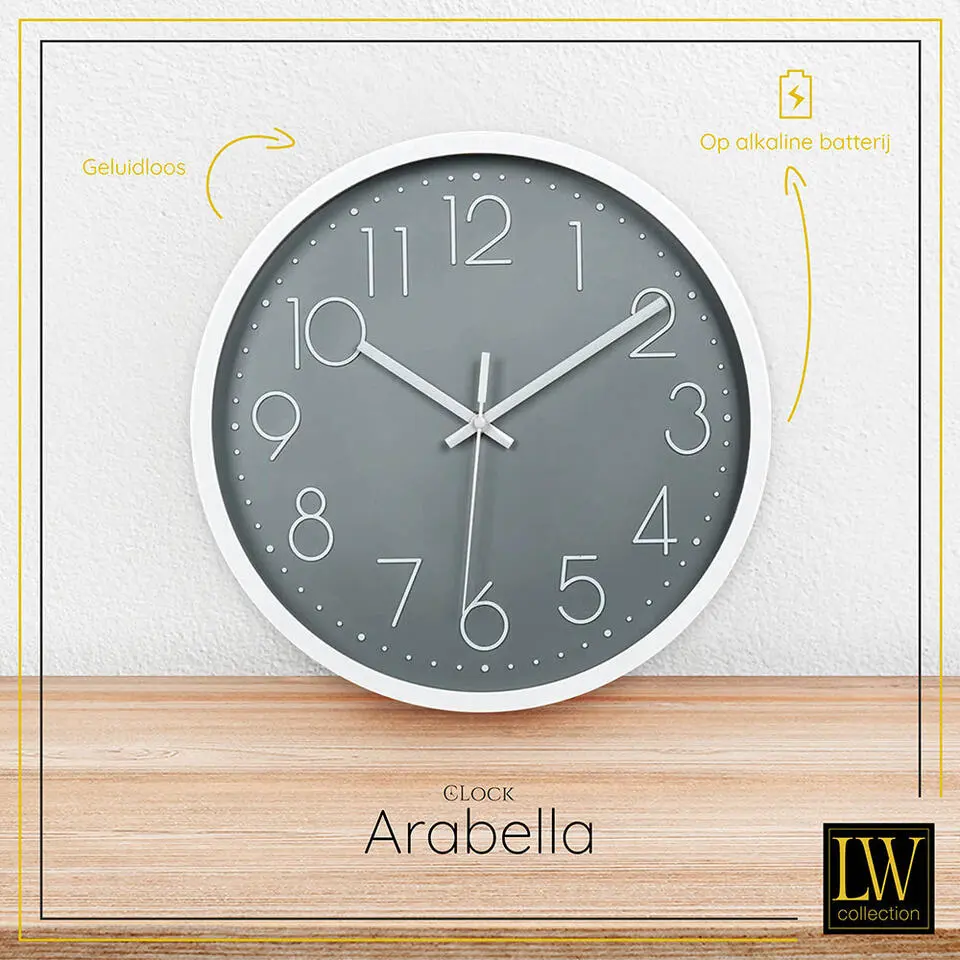 LW Collection Keukenklok Arabella grijs 30cm