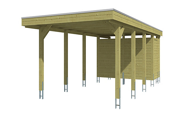 Carport SKAN HOLZ Friesland Set B, 320 x 708 cm, avec remise, imprégné vert