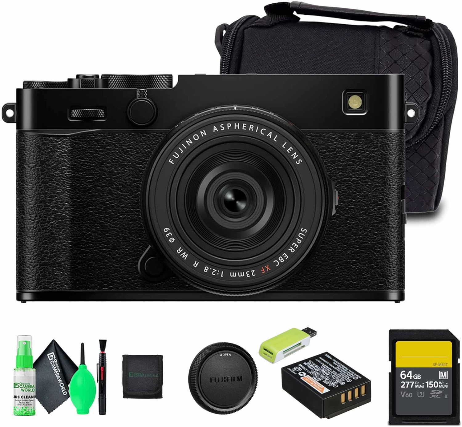 FUJIFILM X-E5 Mirrorless Camera with XF 23mm f/2.8 Lens - Black  Bundle with 64GB Memory Card + Carrying Case + Cleaning Kit + Memory Card Wallet + More Accessories