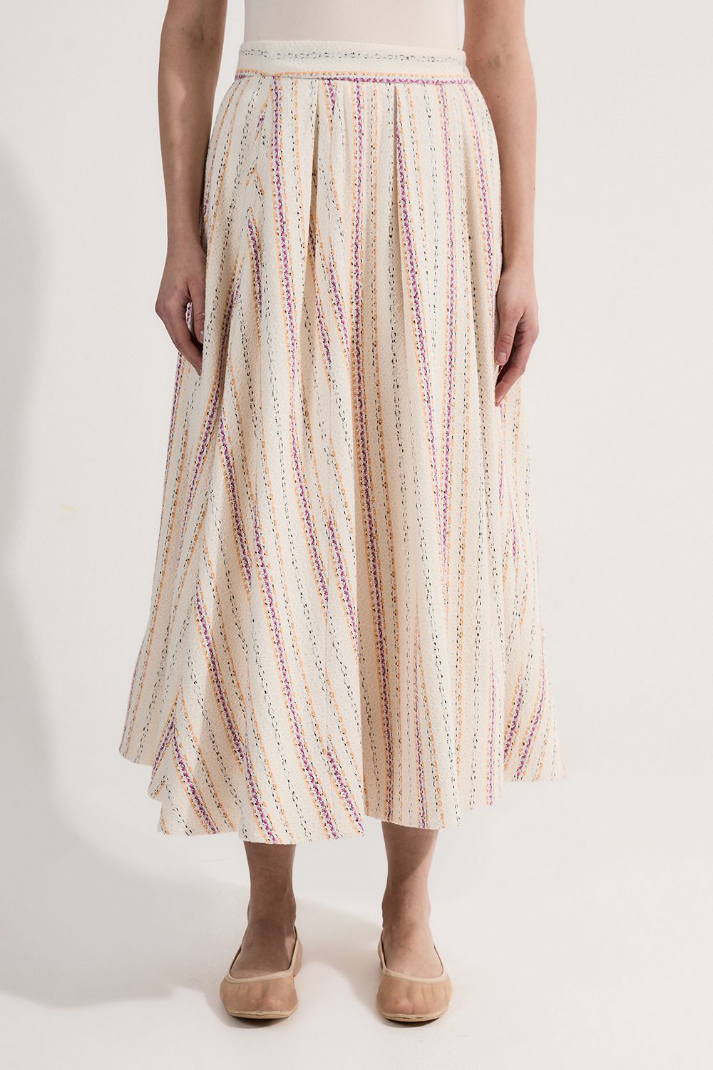 KarenMillen Petite Premium Woven Stripe Tailored Pleated Midi Skirt