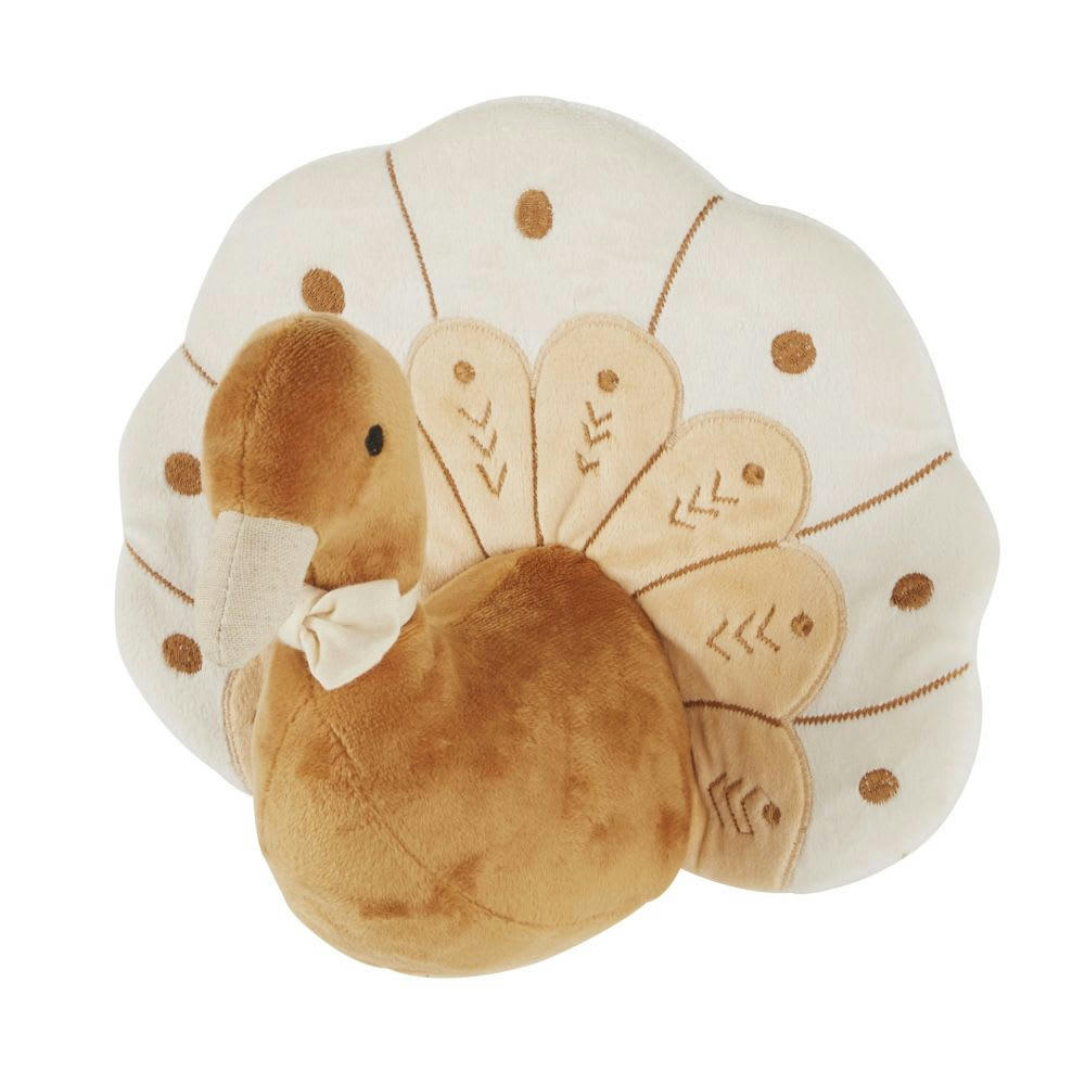 AUBIN - Trophée mural paon beige et marron 27x23