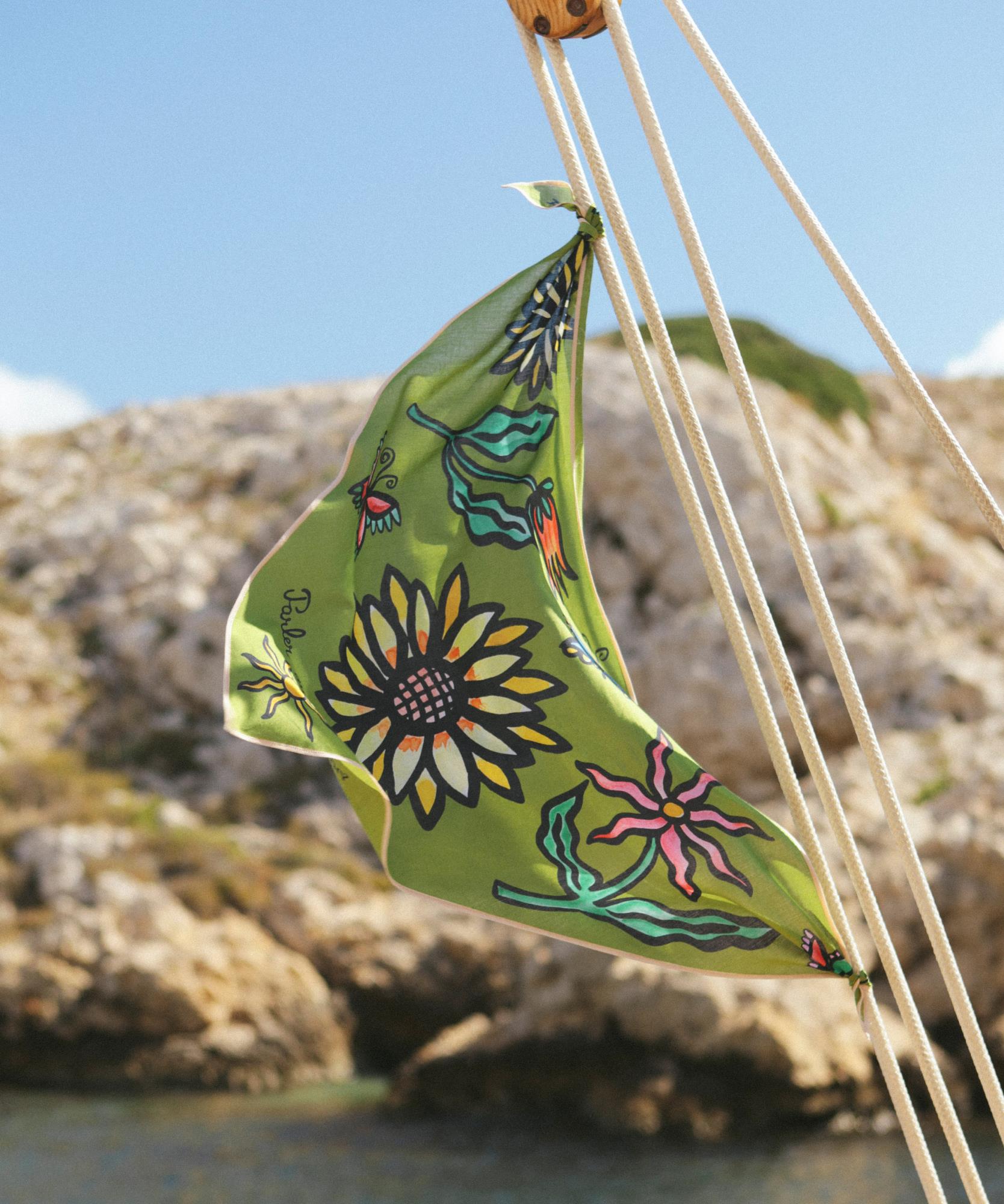 Foulard Triangle Parler aux Fleurs - 100% Coton