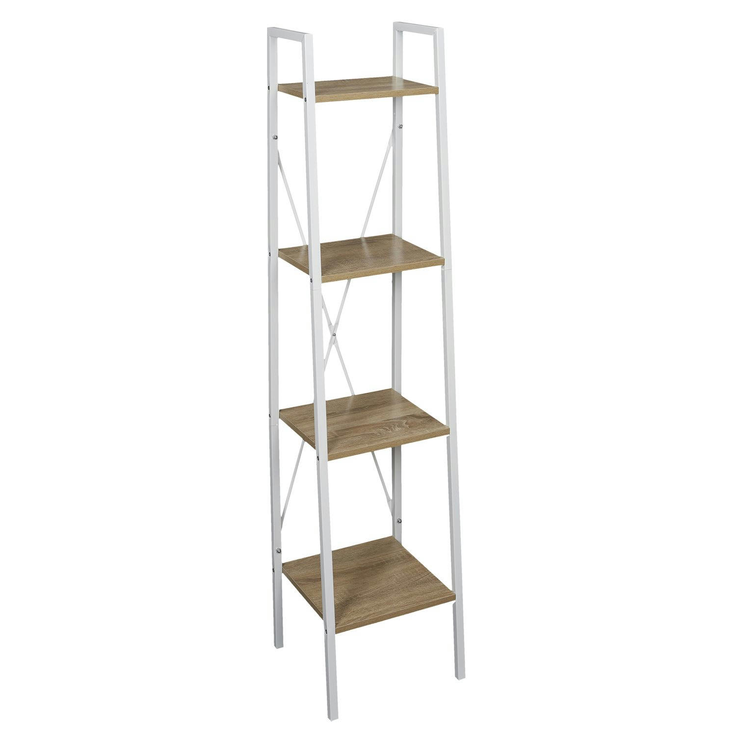 - Etagère à 4 planches en bois et métal blanc