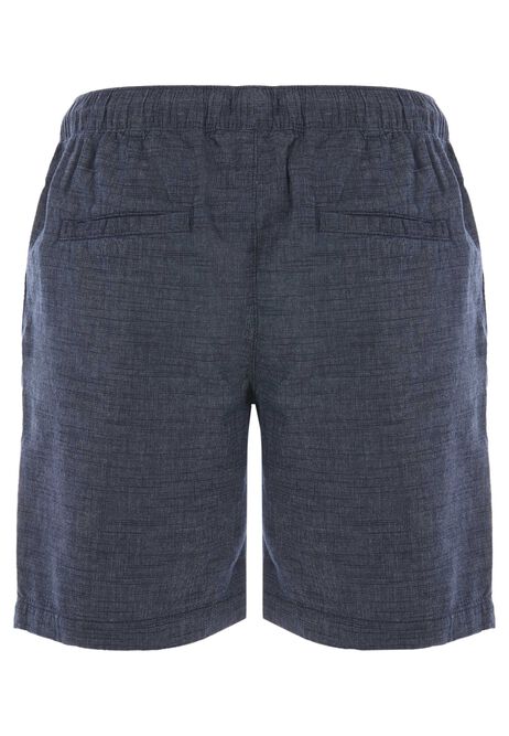 Mens Navy Textured Cotton Drawstring Shorts