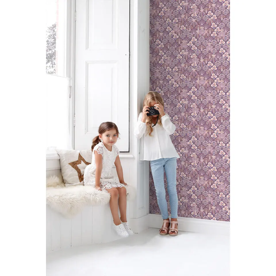 ESTAhome behang vintage bloemen in art nouveau stijl paars - 50 x 900 cm