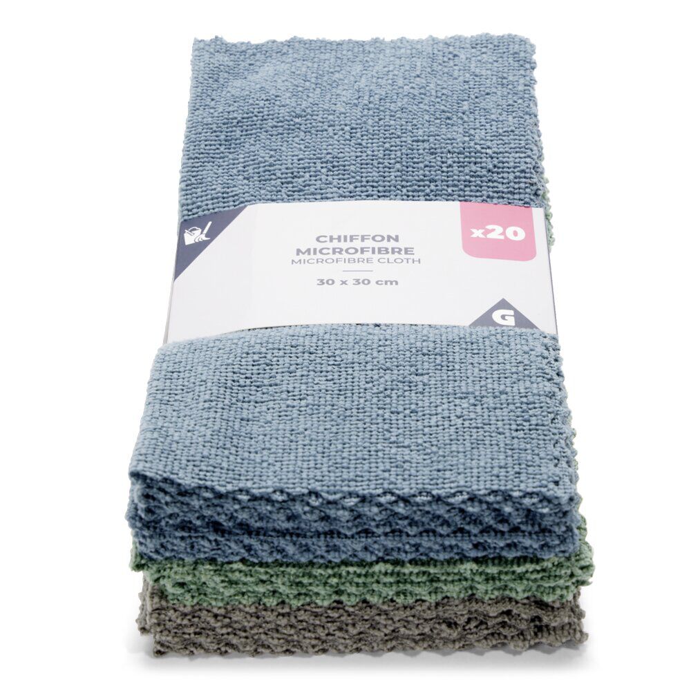 Lot de 20 chiffons microfibre 30x30cm polyester bleu
