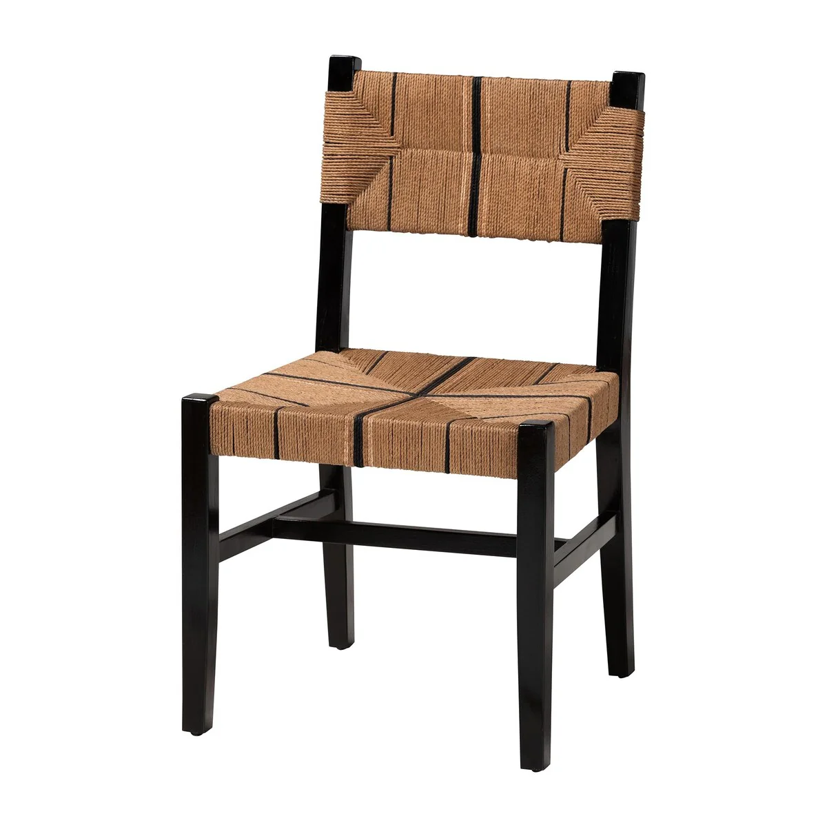 Prita Bohemian Paper Loom and Black Mahogany Wood Dining Chair