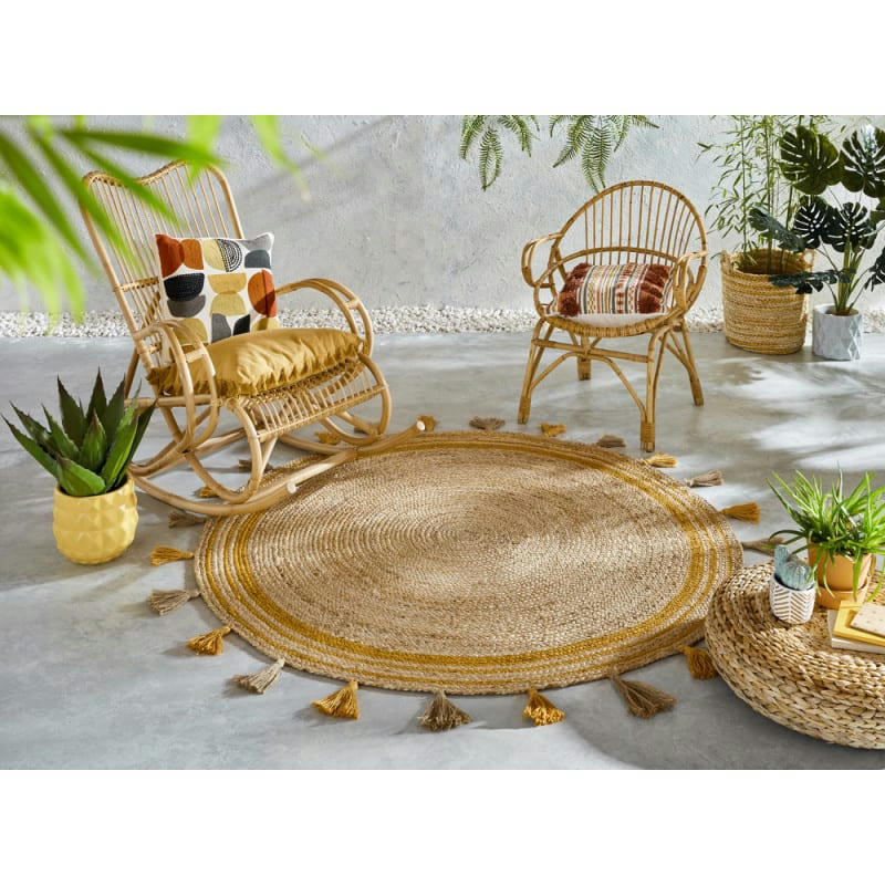 LUNARA - Tapis d'entrée en jute Rond Ochre Diam. 150