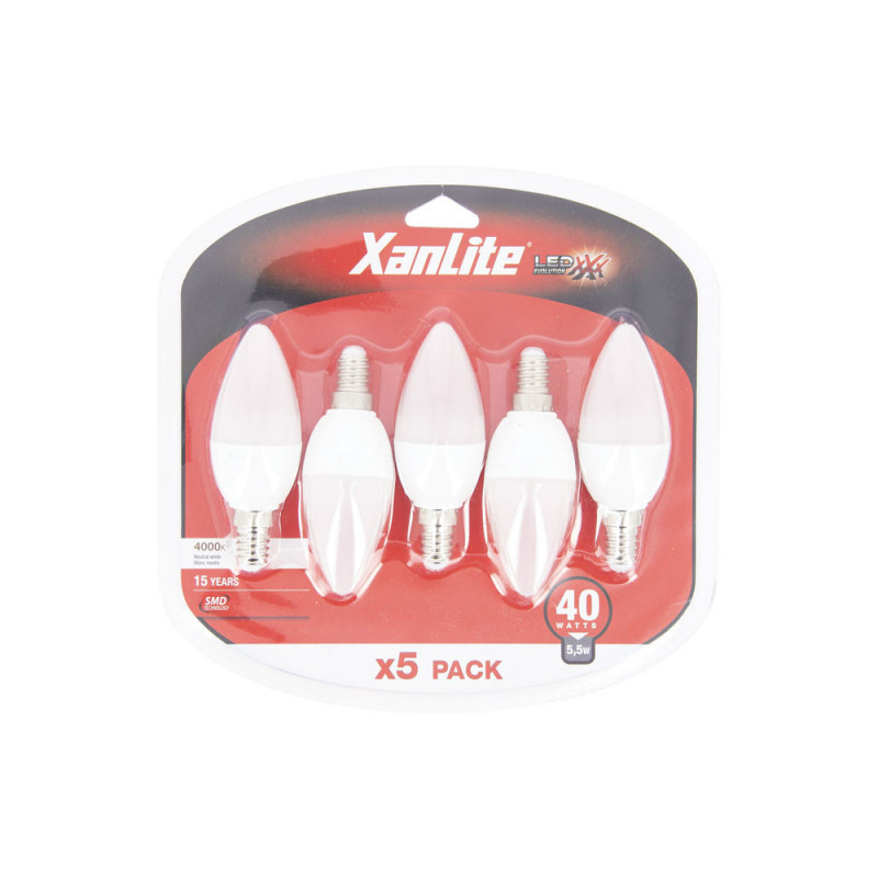 Ampoule flamme LED E14 blanc neutre 470 lm 5,5 W 5 pièces XANLITE