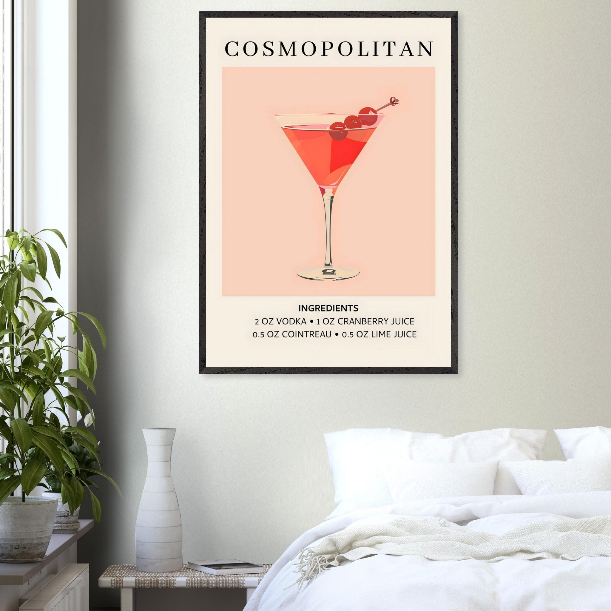Artfulprints Poster Cosmopolitan cocktail - Ingrediënten  - 70x100 cm - Roze