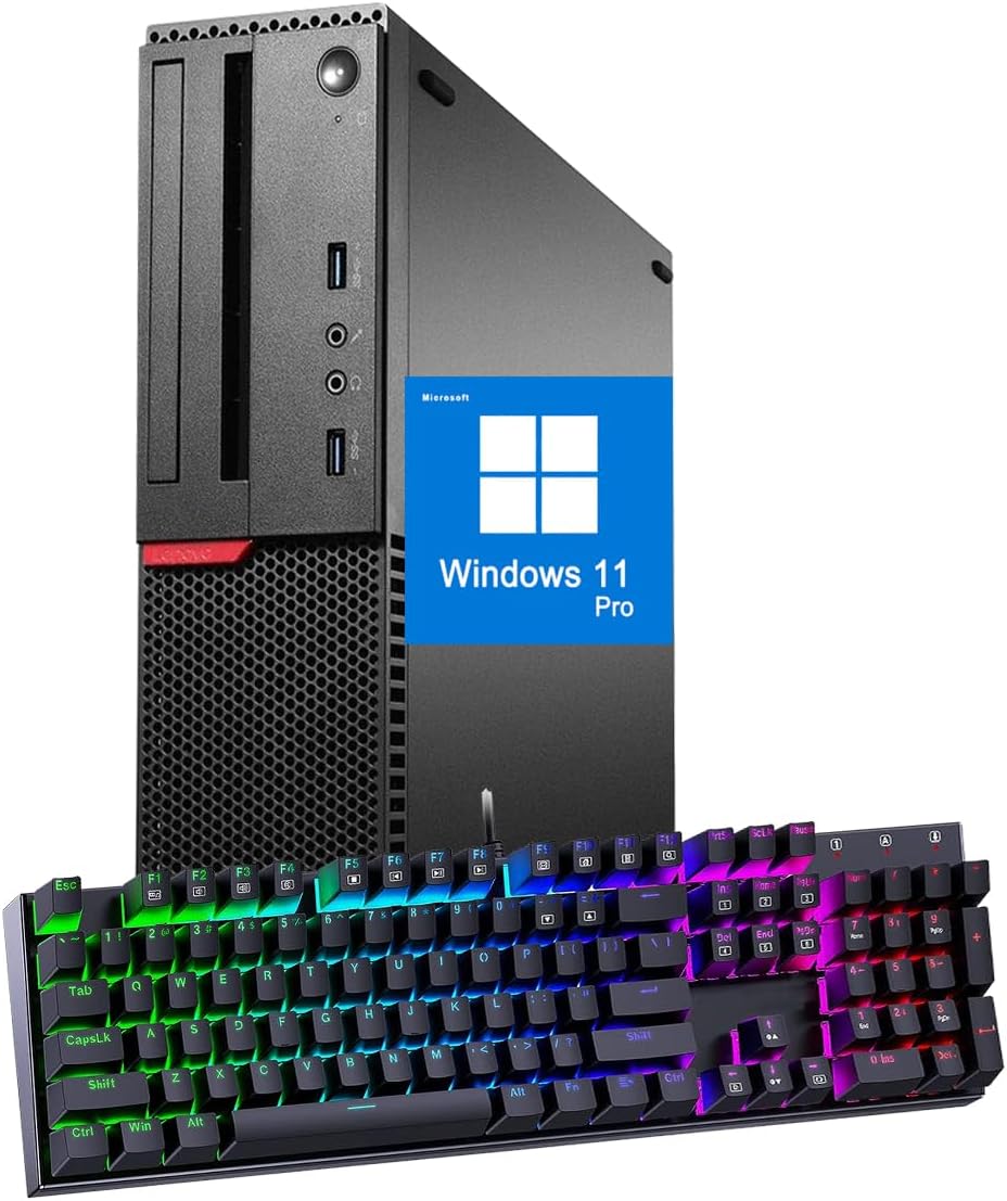 Lenovo Thinkcentre M700 SFF Desktop Computer PC, Intel Quad 6th Gen, 8GB RAM, 500GB HDD, RGB Keyboard, Win 11 Pro (renewed)