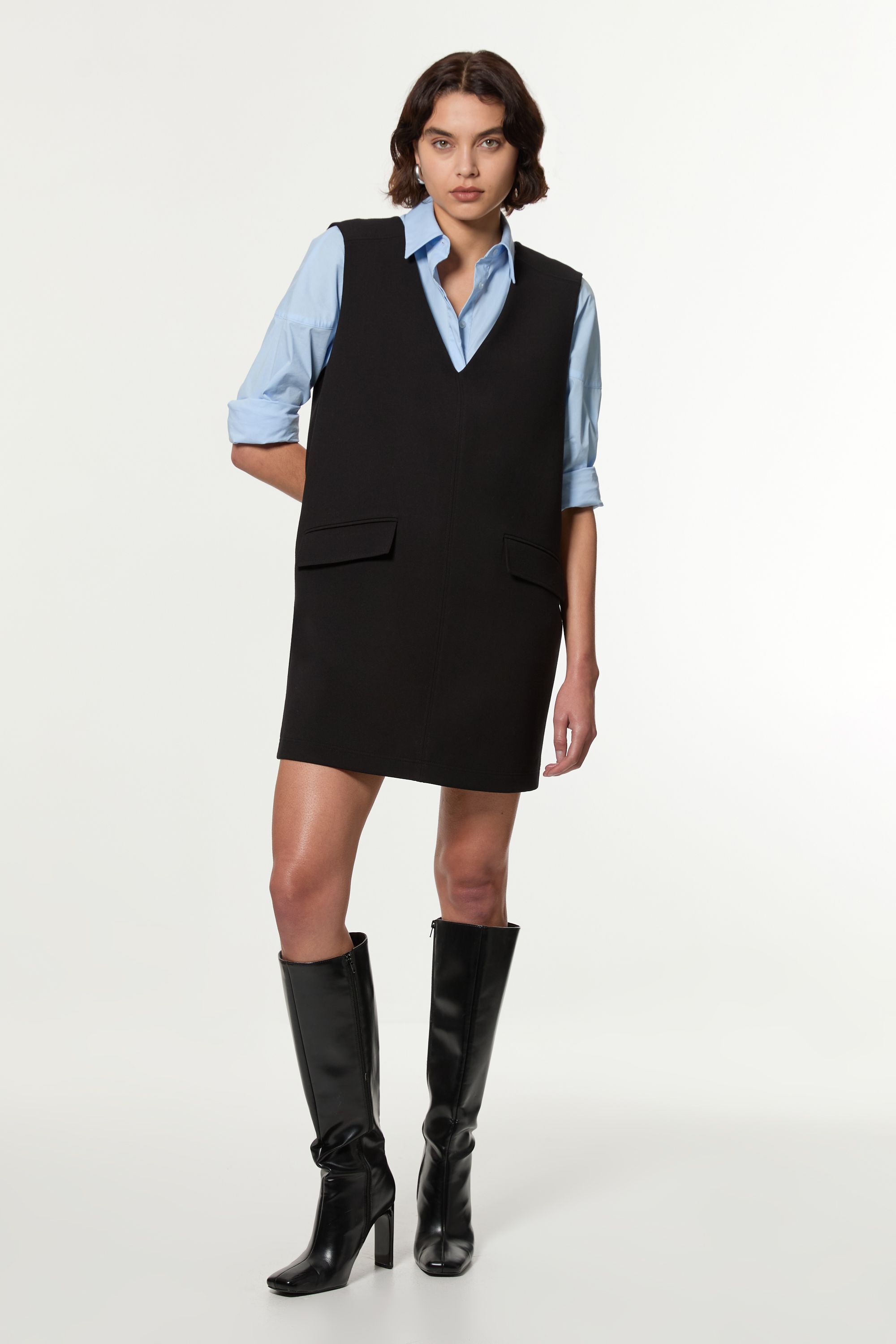 KarenMillen Compact Stretch Essential Pocket Detail Tailored Mini Dress