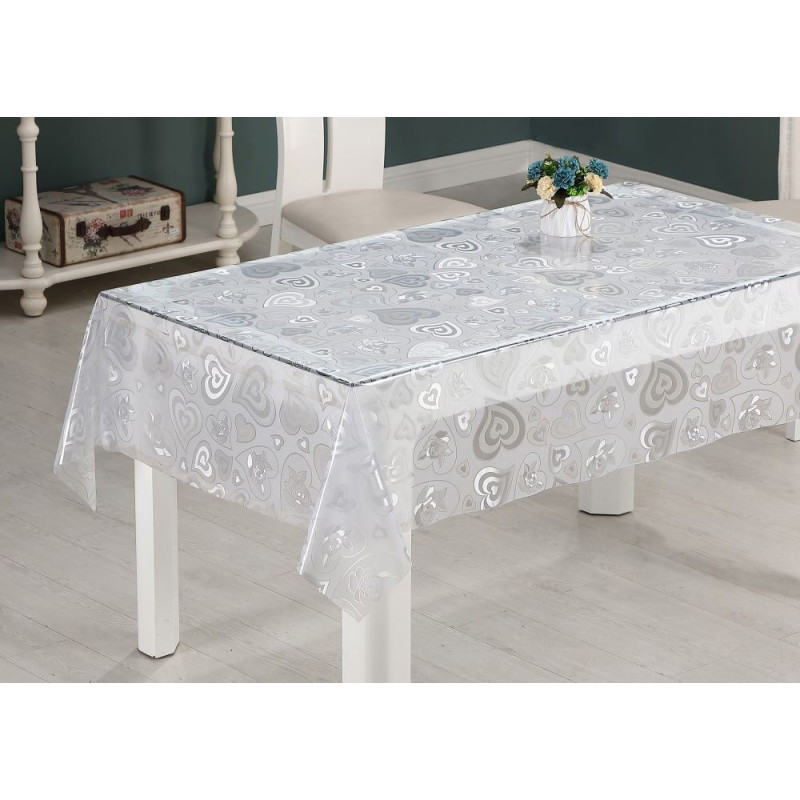 Nappe en PVC gaufré Coeur transparent 140 cm au mètre