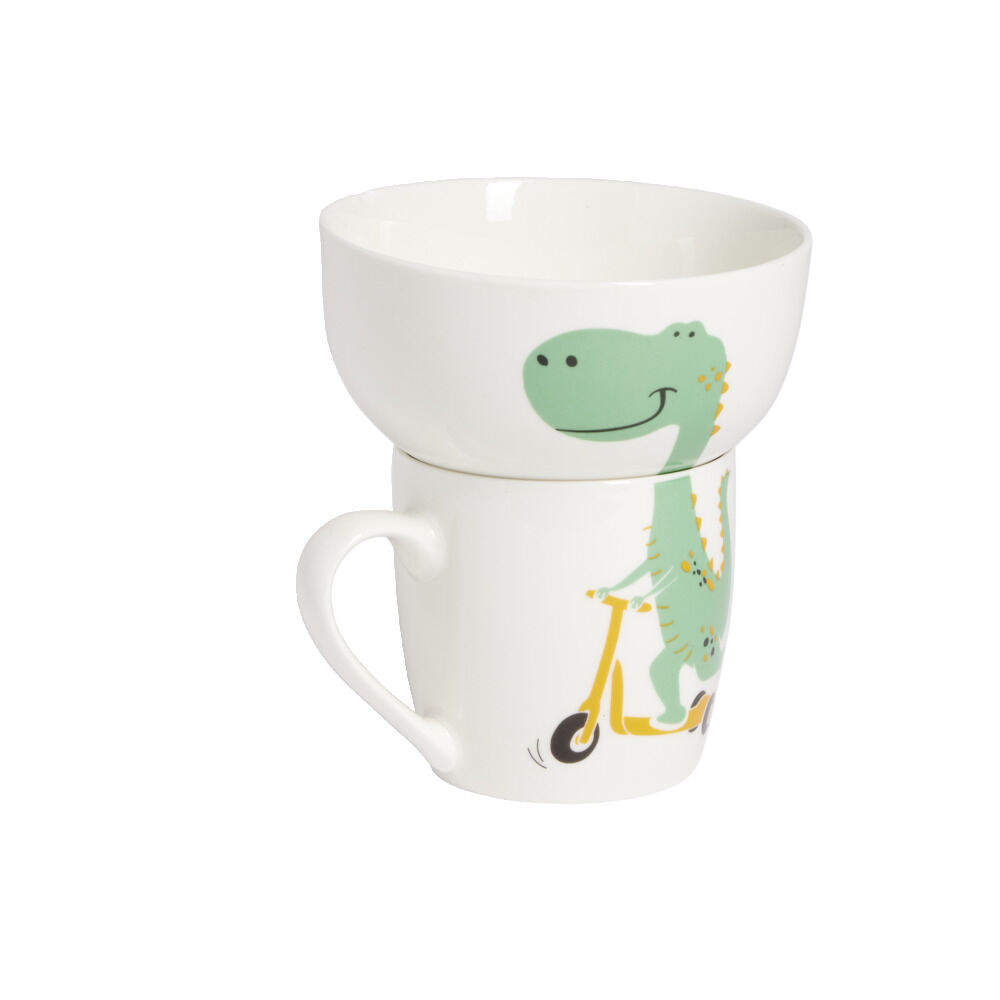 Ensemble bol et mug en porcelaine motif enfant motif dinosaure H15cm