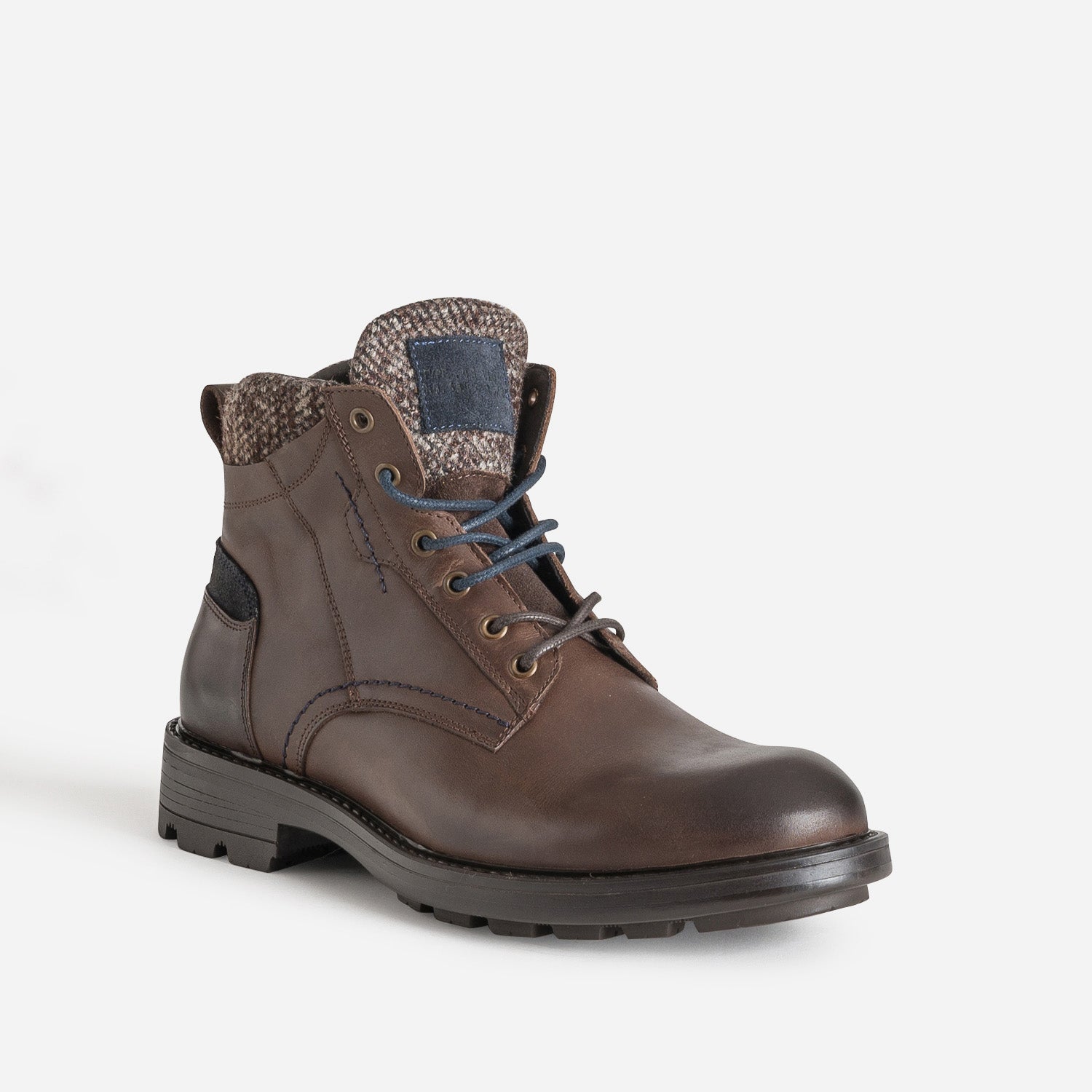 Boots à lacet marron en cuir détails chinés