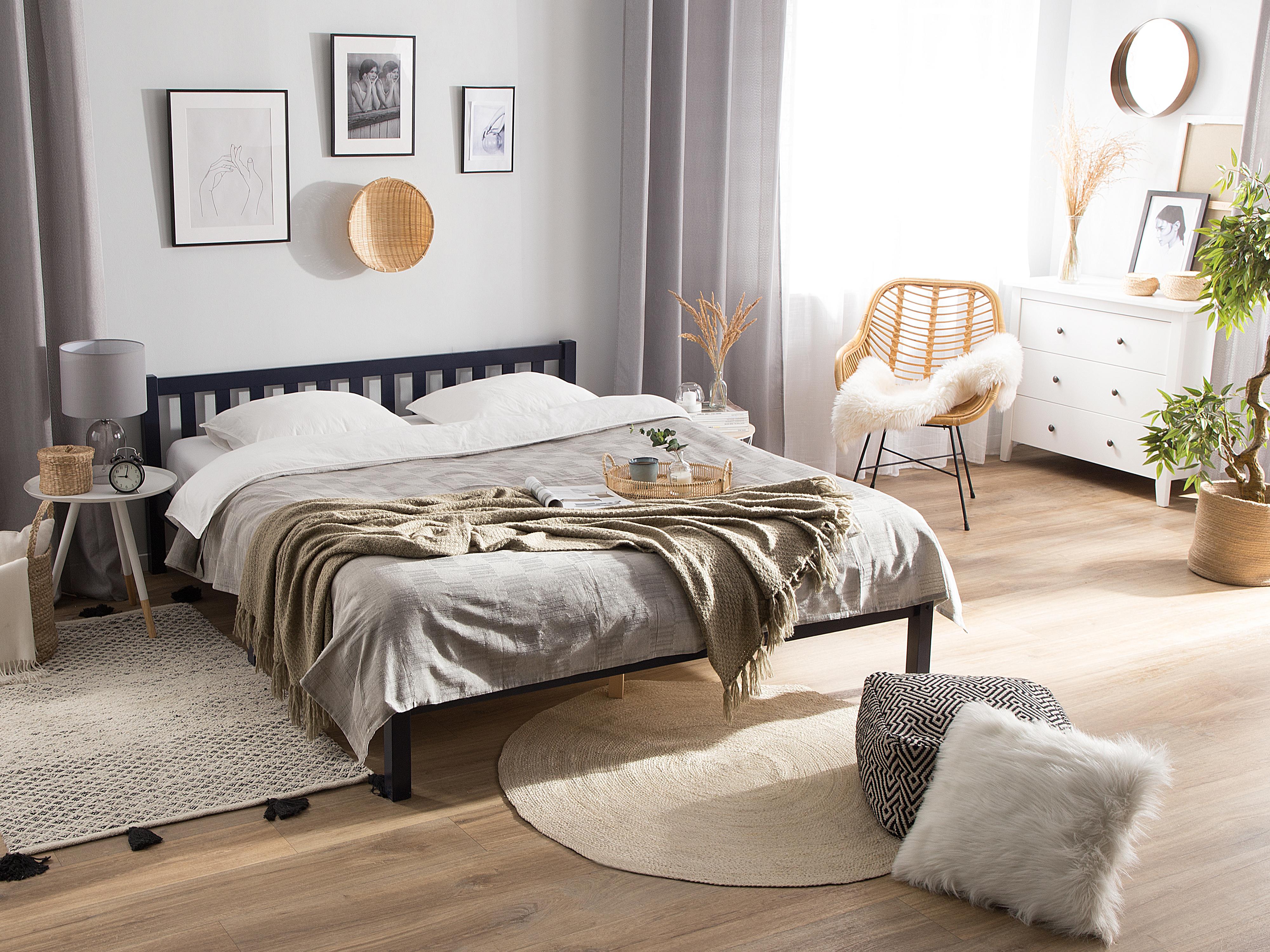 Bed Pine Wood FLORAC 140 x 200 cm (EU Double) Navy Blue