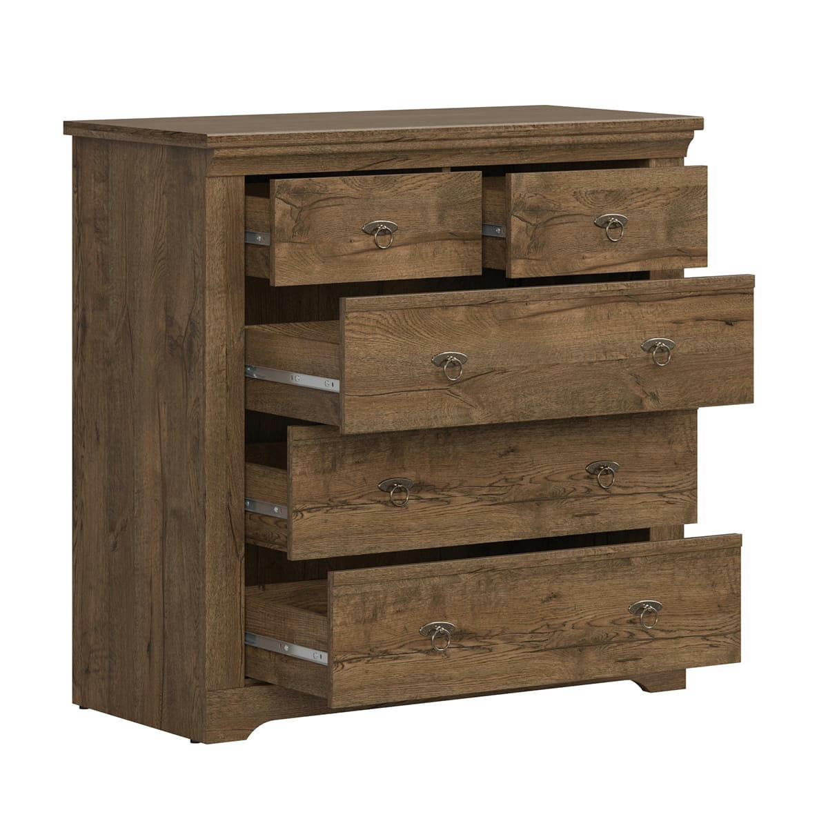 - Commode 5 tiroirs panneaux agglomérés naturel foncé