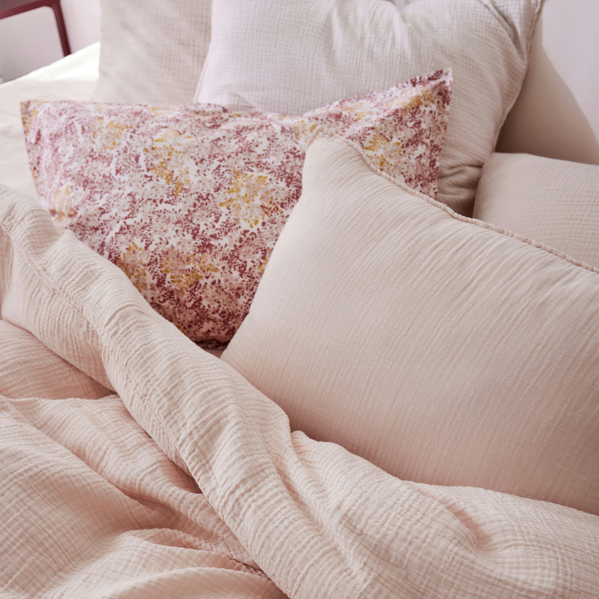 SIMPLEMENT GAUFRÉ - Taie d'oreiller en gaze de coton 50x70cm Pêche