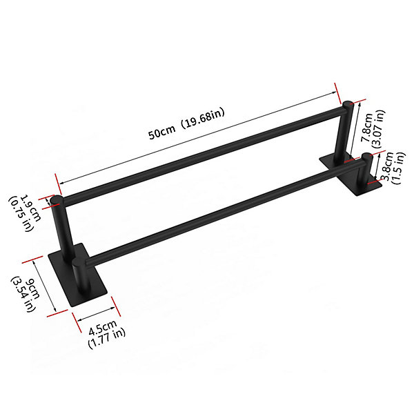 BASHLWUA Porte-serviettes de salle de bain noir mat, aucun perçage requis, barre porte-serviettes de salle de bain à double bras e