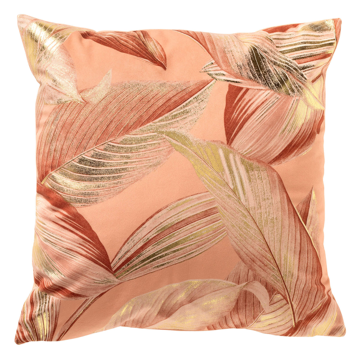 MAYSA - kussenhoes 45x45 cm - bladmotief - Peach Bloom - roze, goud, oranje