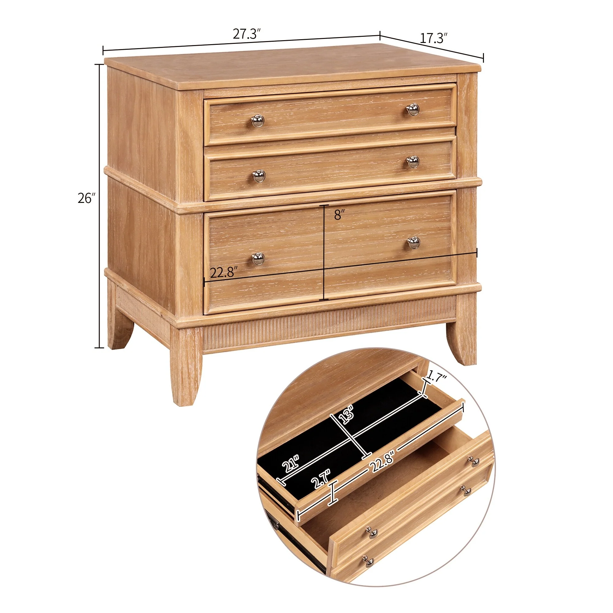 Wood Nightstand, Side Table, Wood Bedside Table with Drawers, End Table with Metal Handle for Bedroom, Living Room