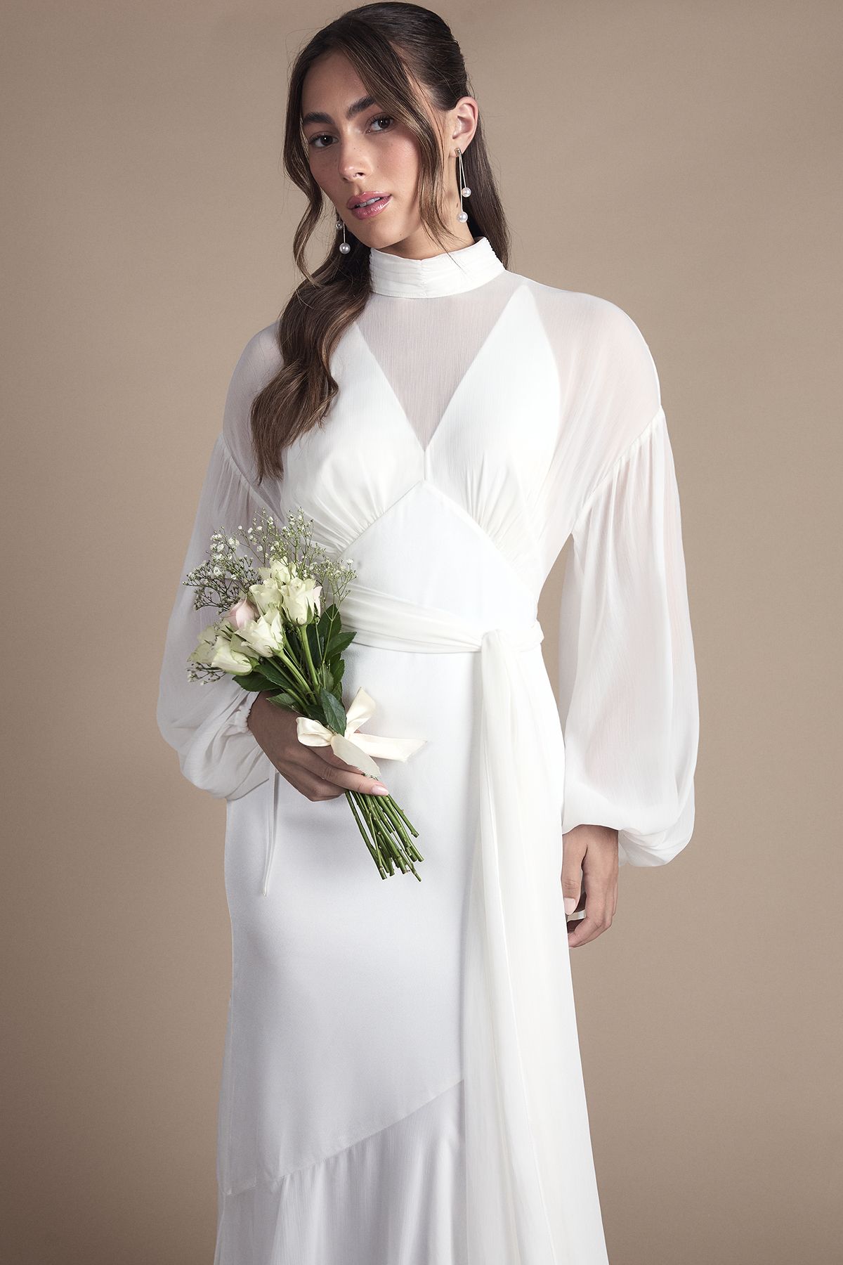 Coast Chiffon Overlay Bohemian Long Sleeve Maxi Wedding Dress