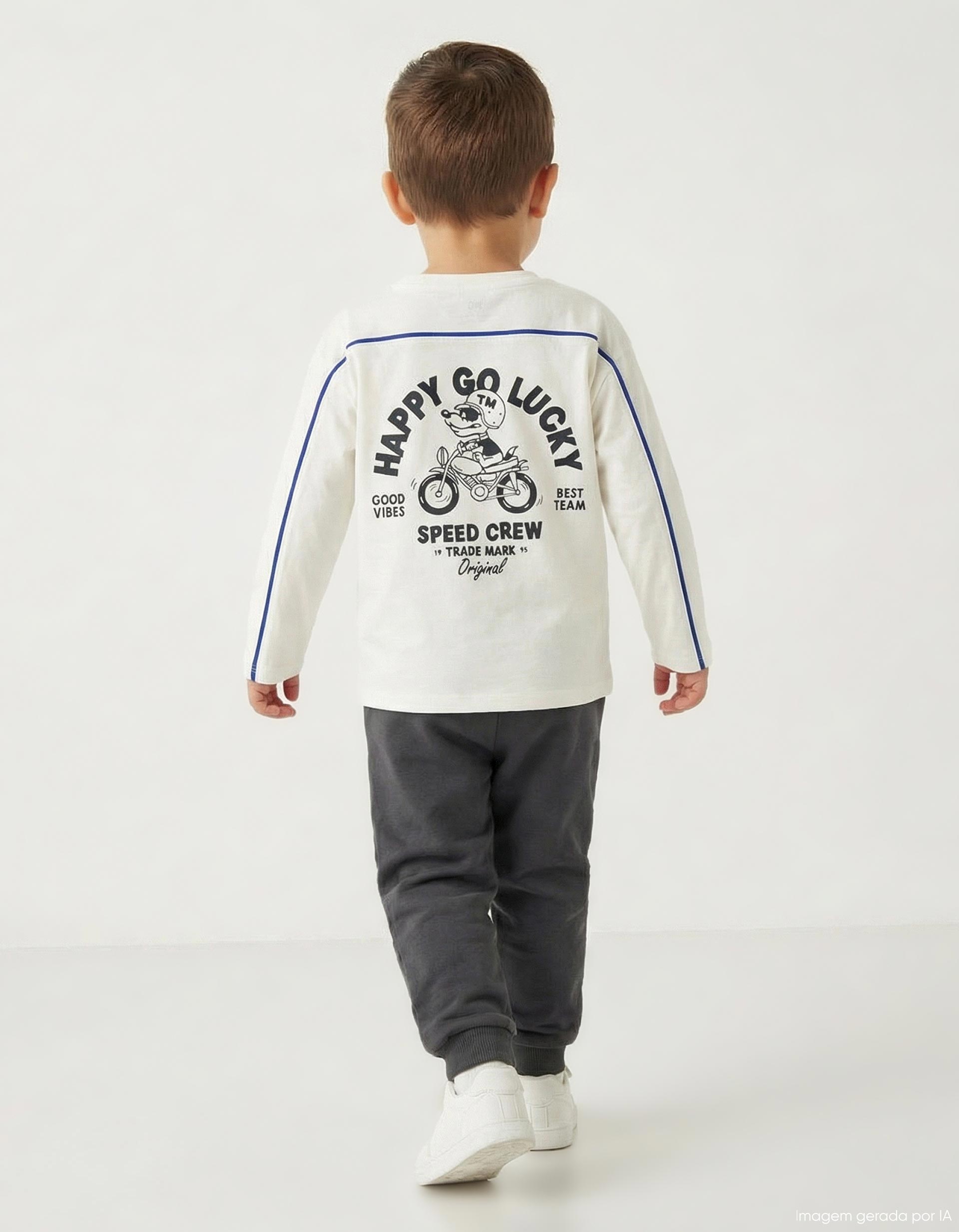 T-shirt de Manga Comprida, Menino, Branco