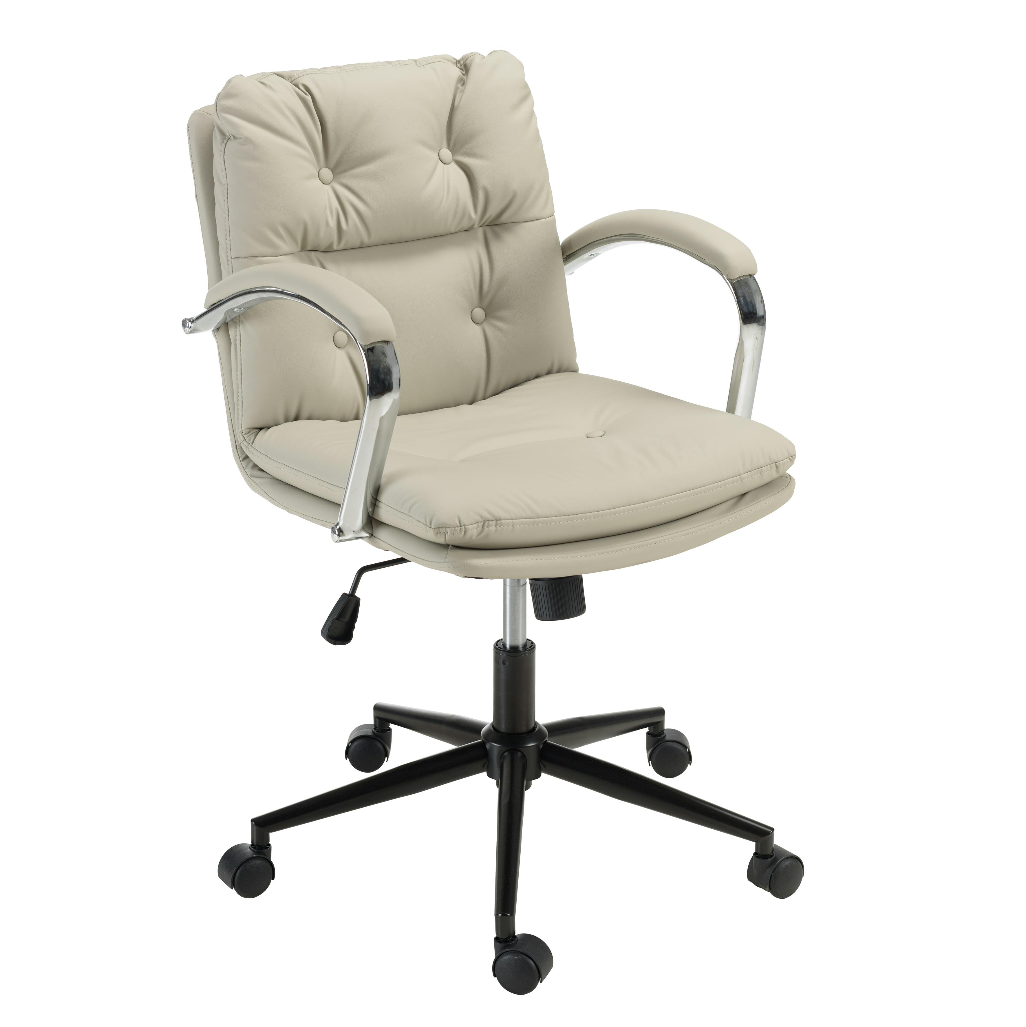Chaise de bureau à roulettes cuir matelassé beige dossier carré SORANO