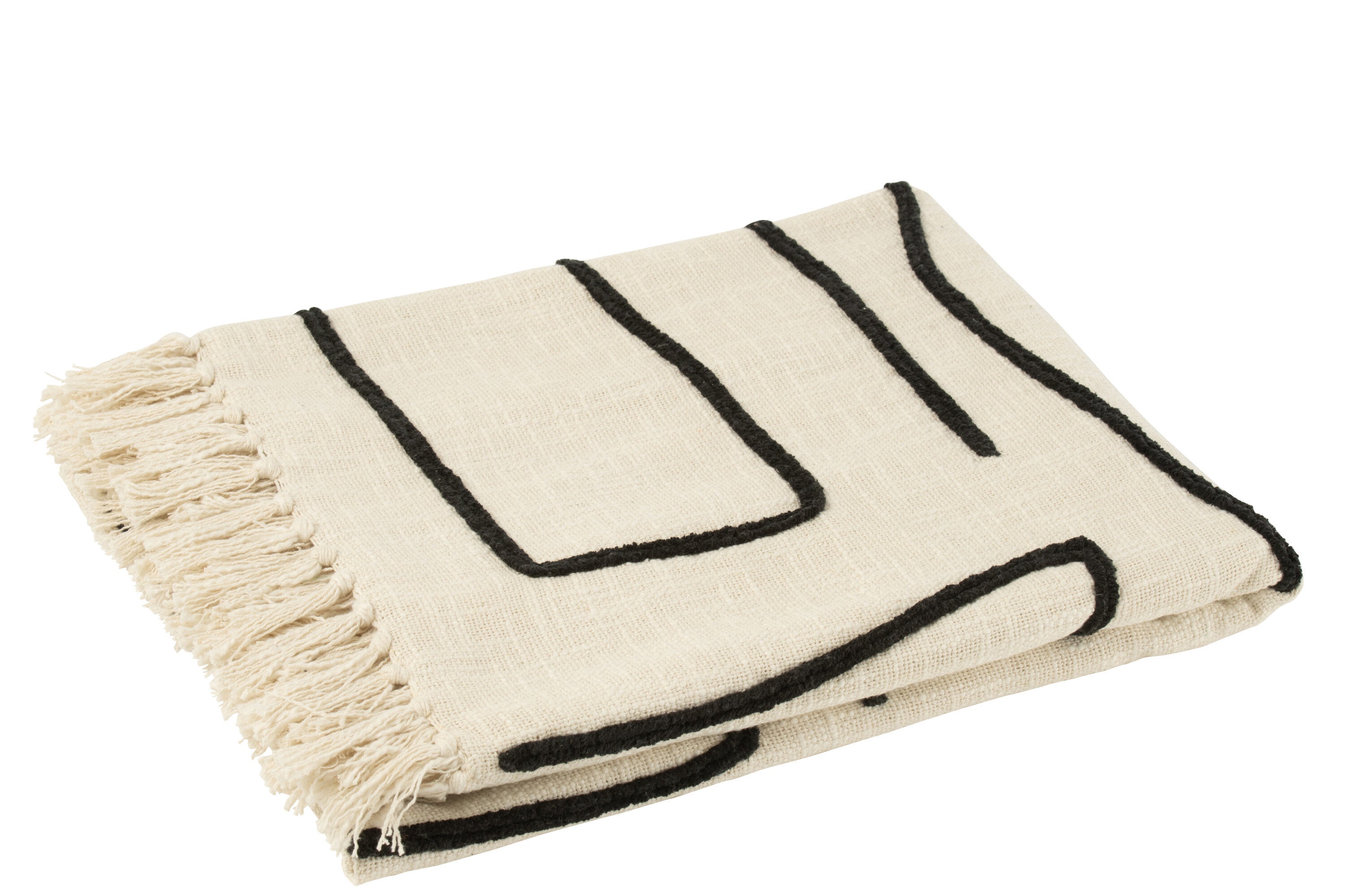 J-Line plaid Strepen Bogen - katoen - wit zwart - 180 x 130