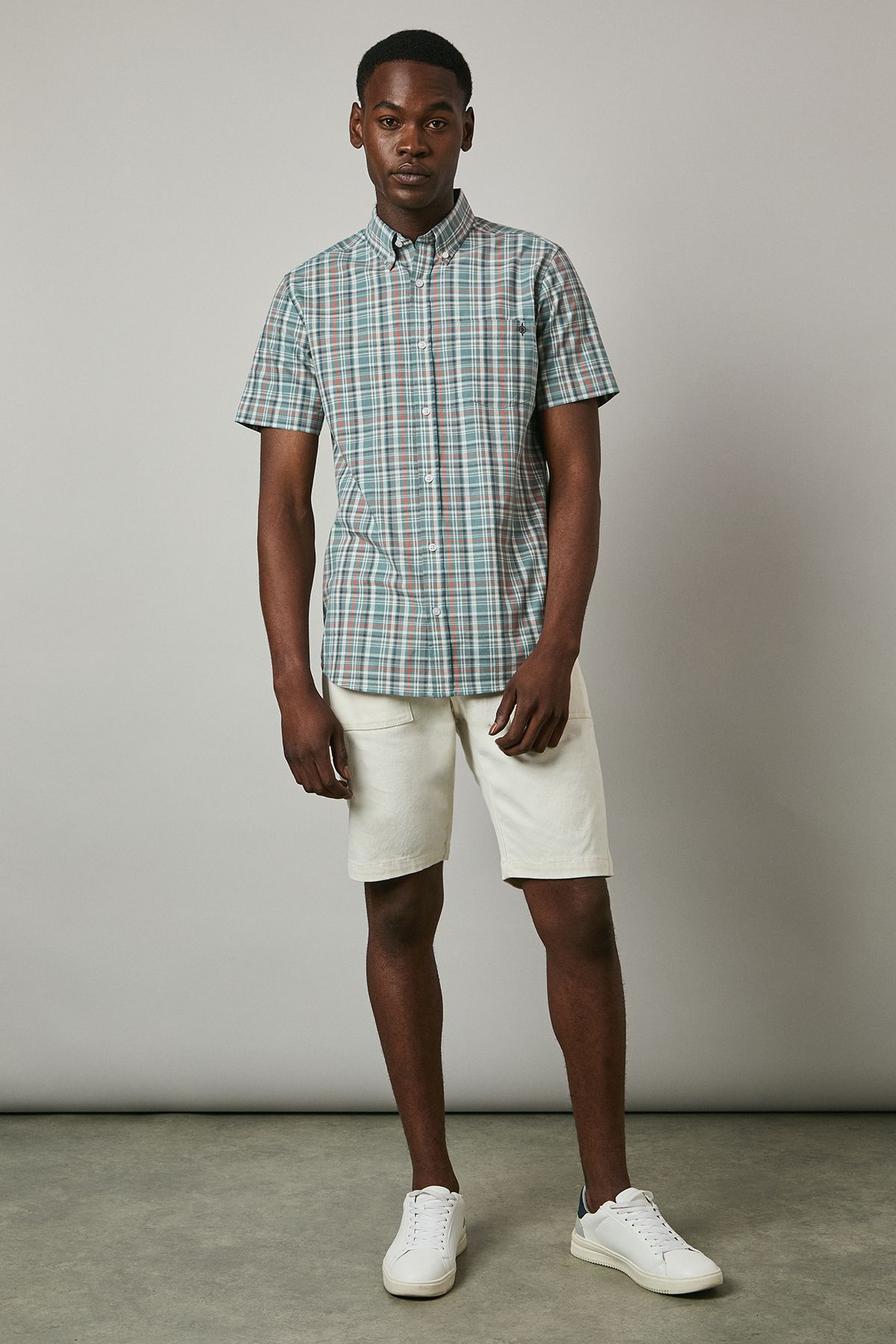 Maine Grey Summer Check Short Sleeve Shirt