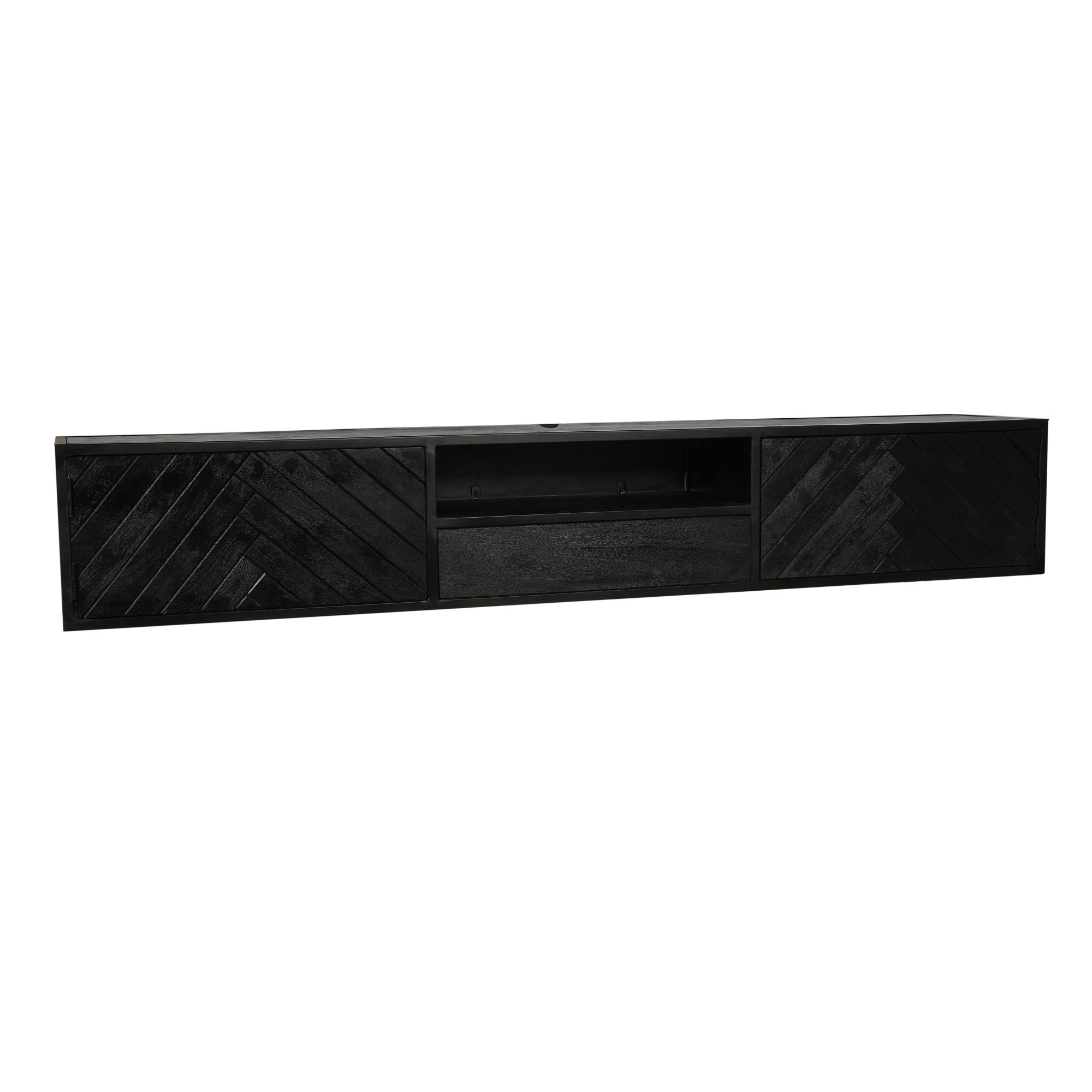 Meuble TV noir suspendu en bois avec rangement 280 cm ALVERA