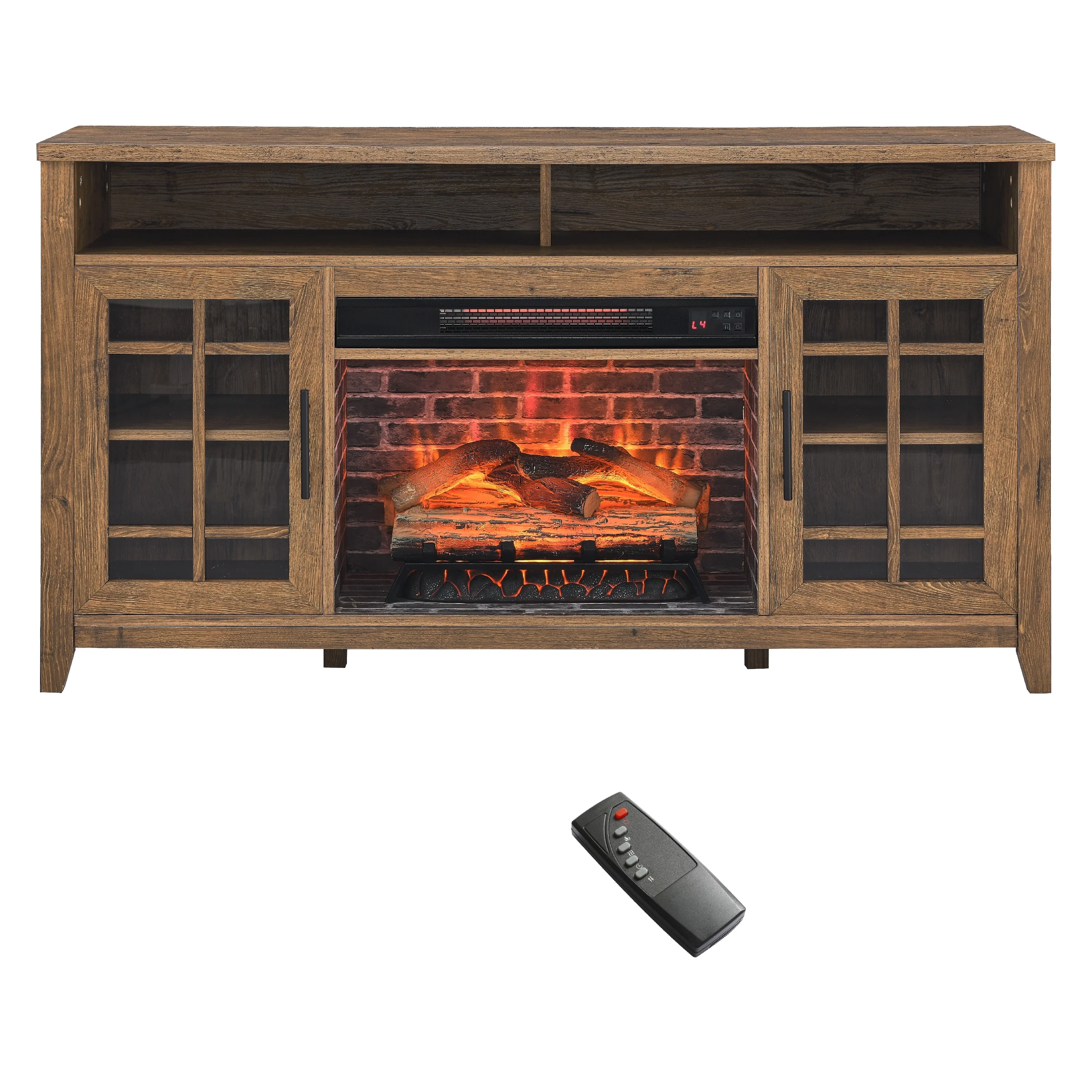 55 Inch Tv Media Stand With Electric Fireplace Kd Inserts Heater,Gray Wash Color