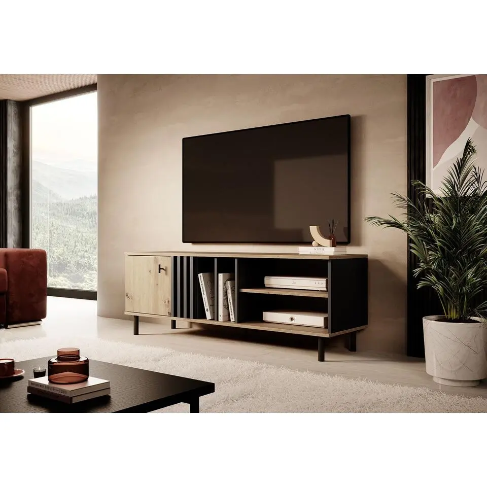 Meubella - TV-Meubel Marcos - Eiken - Antraciet - 138 cm