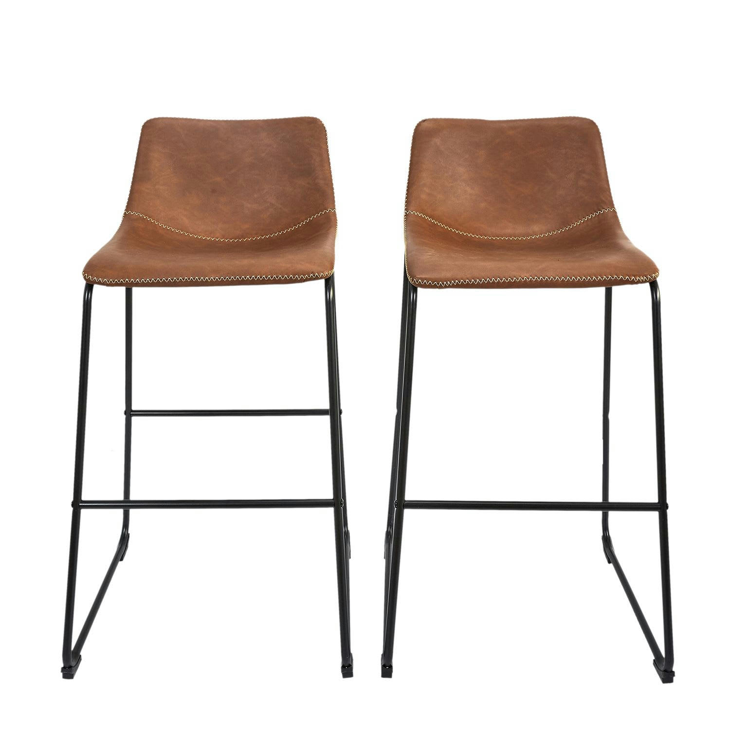INDUS - Lot de 2 tabourets de bar marron et noir marron