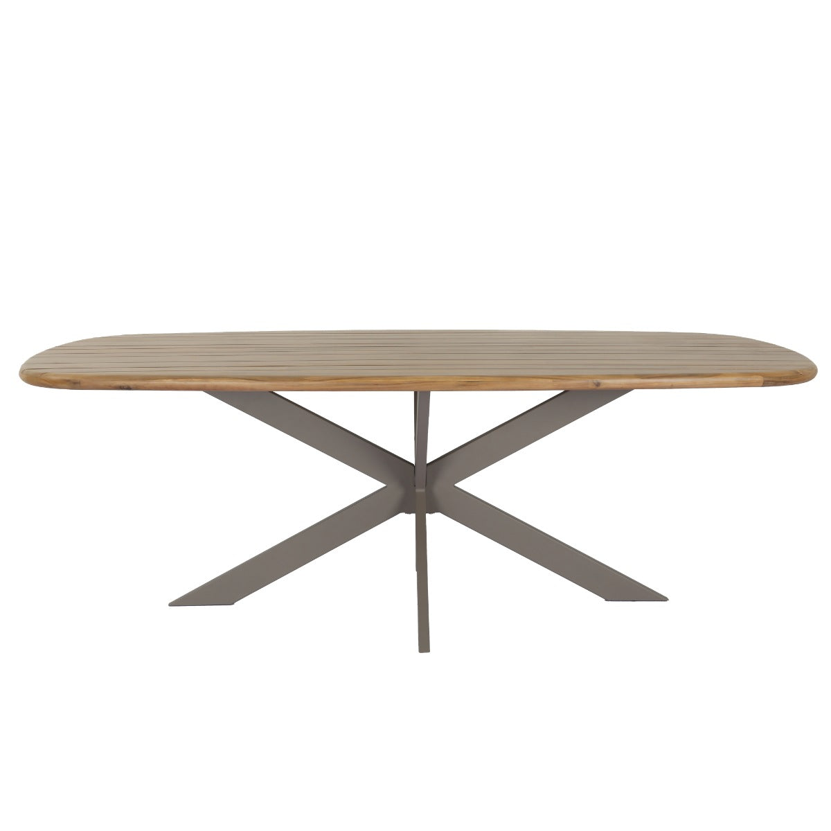 DÉJA Tuintafel Modena - Deens Ovaal, Naturel Acaciahout & Taupe Metaal - 220x110x77cm, Design Tafel voor 4-6 Personen, Weerbestendig & Duurzaam