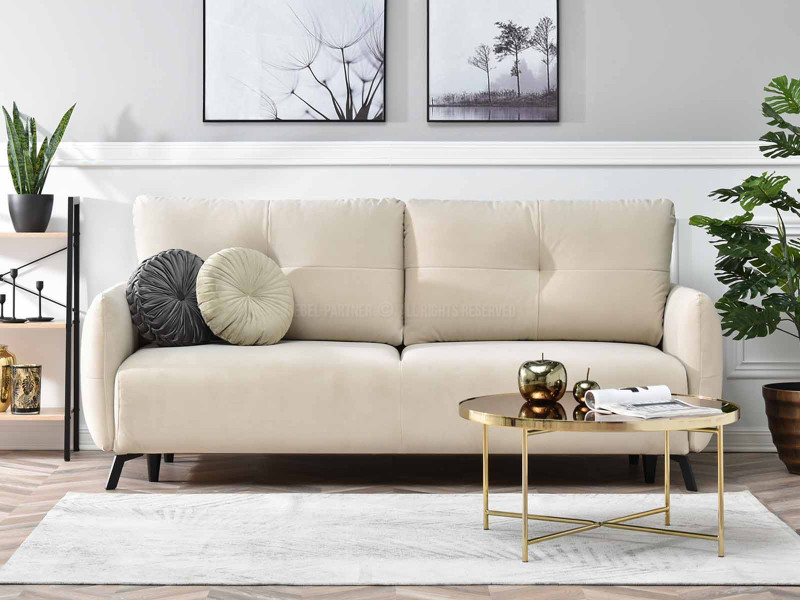 Sofa Lulu Beżowy Welur, Podstawa Czarny