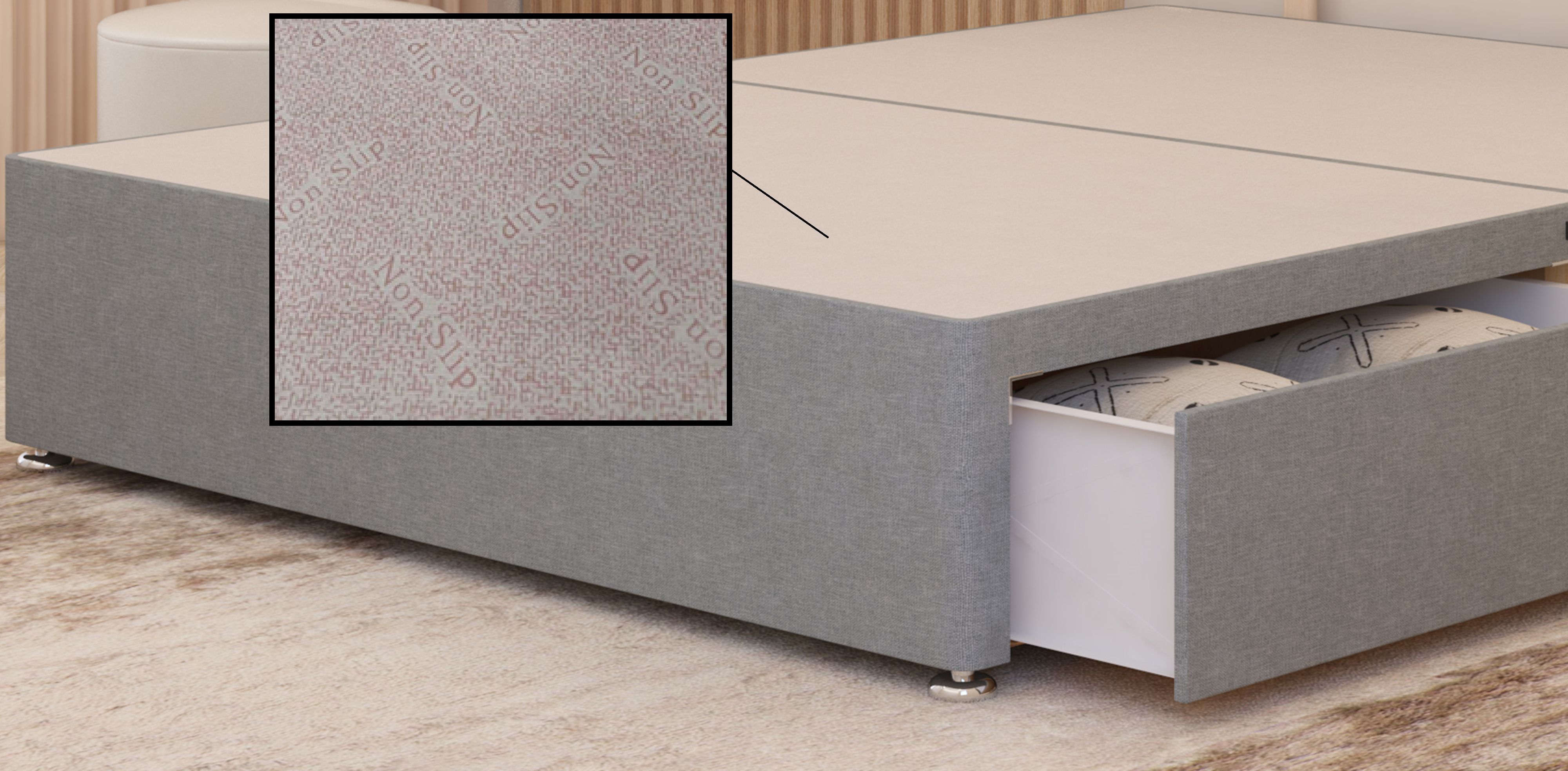 Somnior Austin Divan Bed Base with 2 Storage Drawers and Headboard Linen Fabric